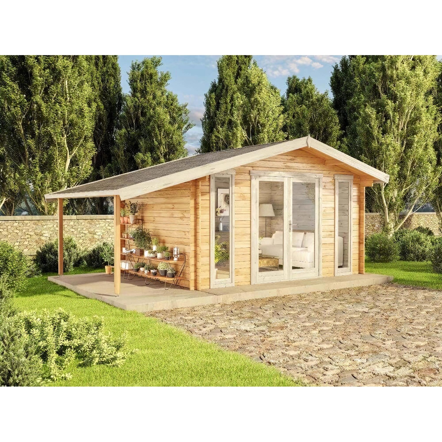 Alpholz Gartenhaus Mirko Modern D Satteldach 520 cm x 350 cm Imprägniert (Pinie)