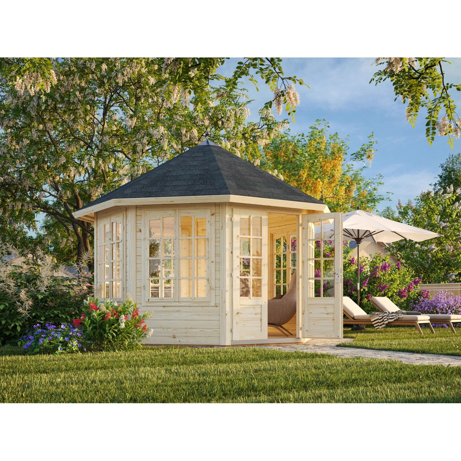 Palmako Holz-Pavillon Veronica 7 Natur unbehandelt 337 cm x 337 cm