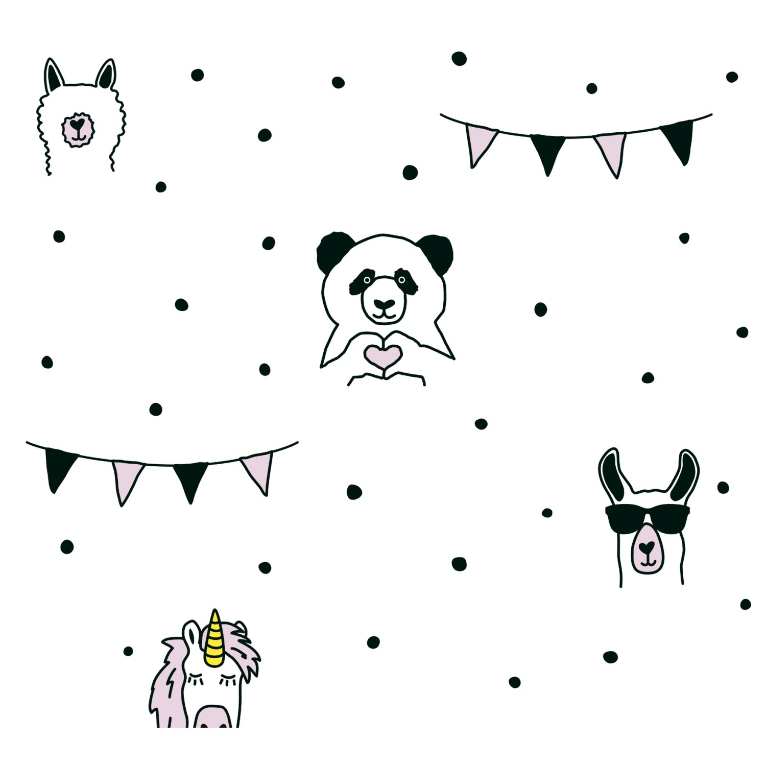 Vliestapete Tapete mit Tieren Kinderzimmertapete Rosa Schwarz FSC®