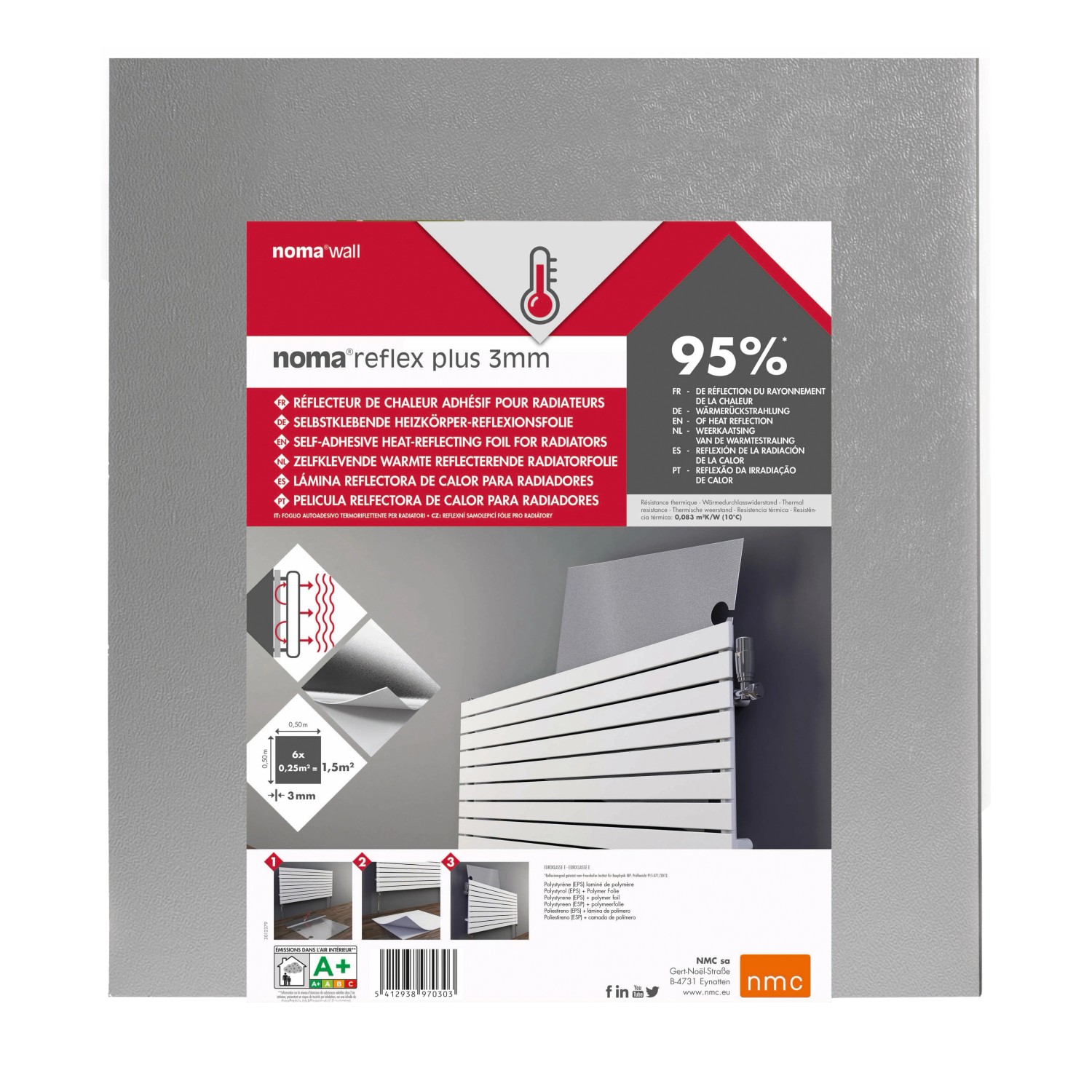 Heizkörper-Reflexionsfolie Noma® Reflex Platte selbstklebend PS 3 mm