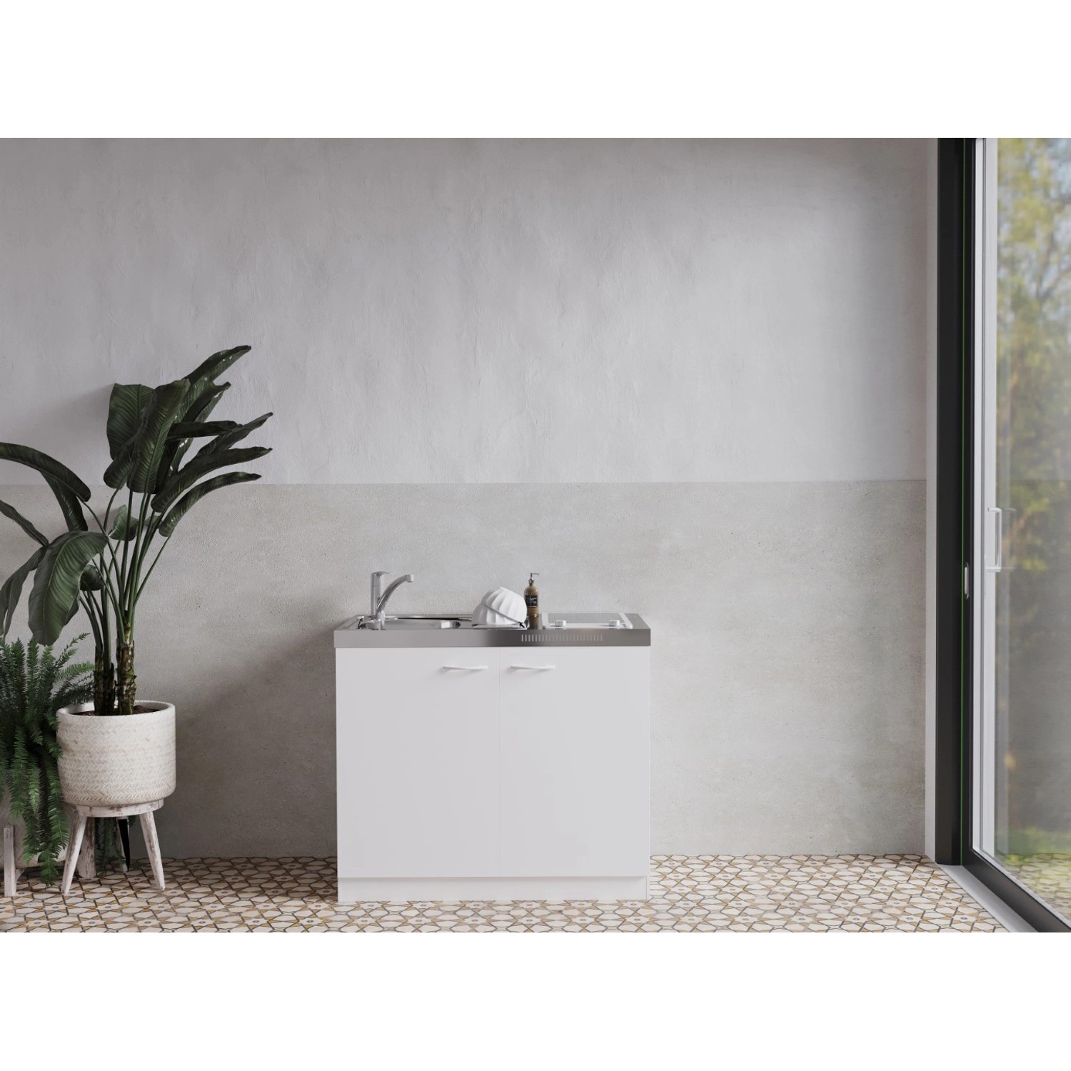 Respekta Miniküche Pantry100 ohne Kühlschrank Weiß