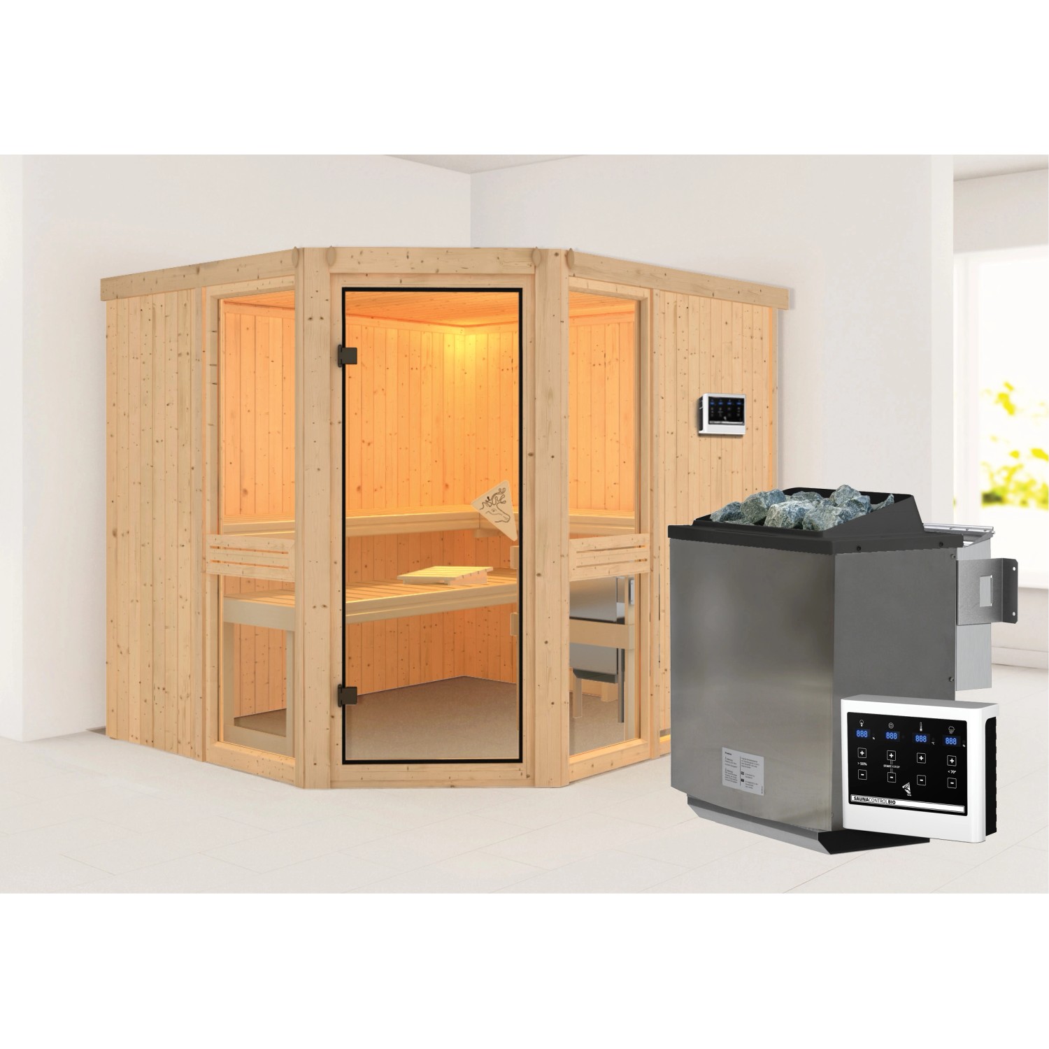 Karibu Sauna Anina 3 mit Bio-Ofen externe Stg.Natur