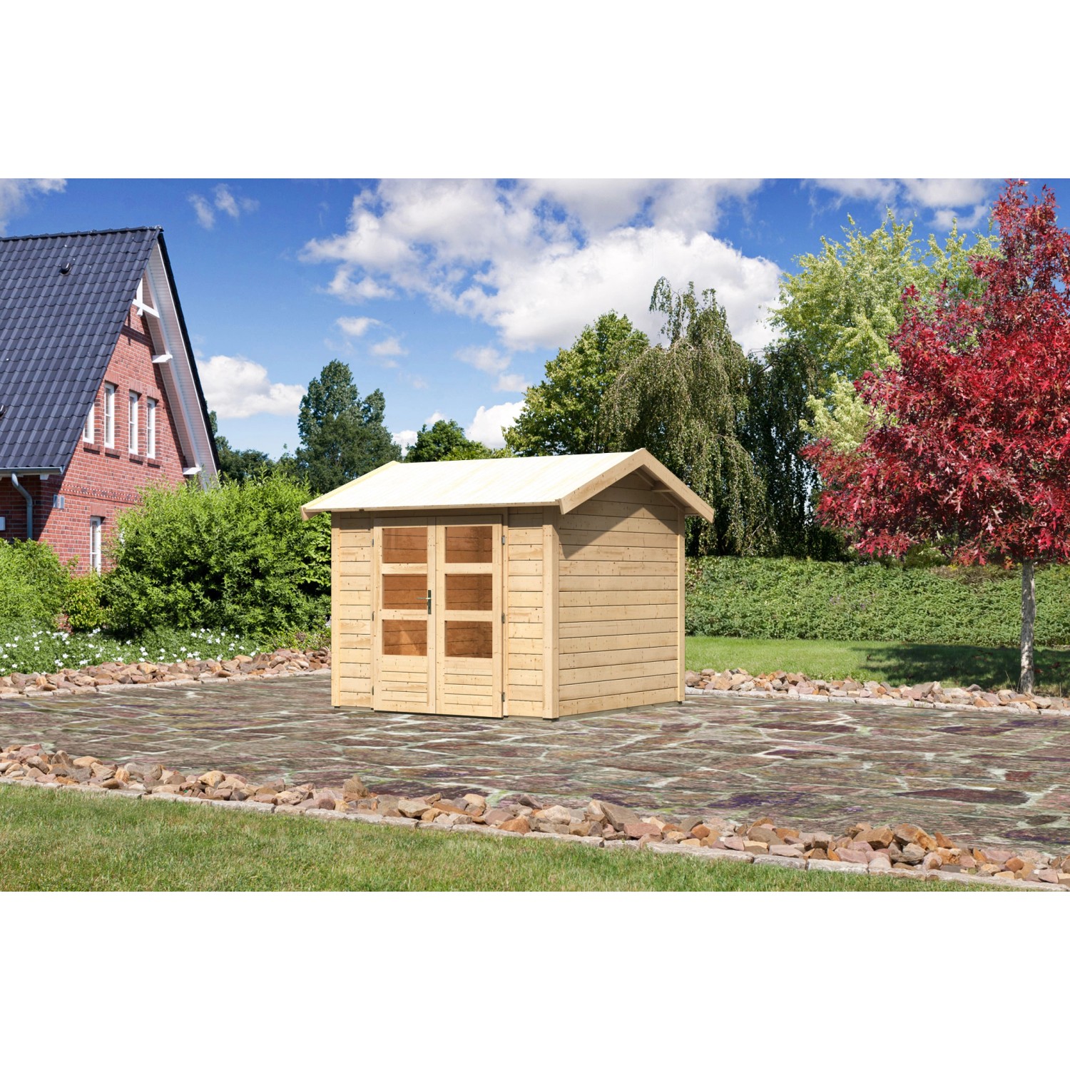 Karibu Holz-Gartenhaus Timra Naturbelassen Satteldach 240 cm x 244 cm
