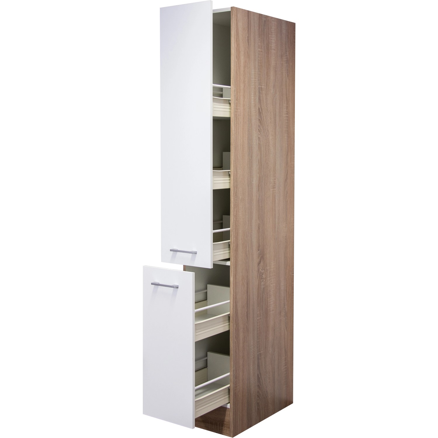 Flex-Well Classic Küchen-Apothekerhochschrank Florida30 cm Weiß-Sonoma Eiche