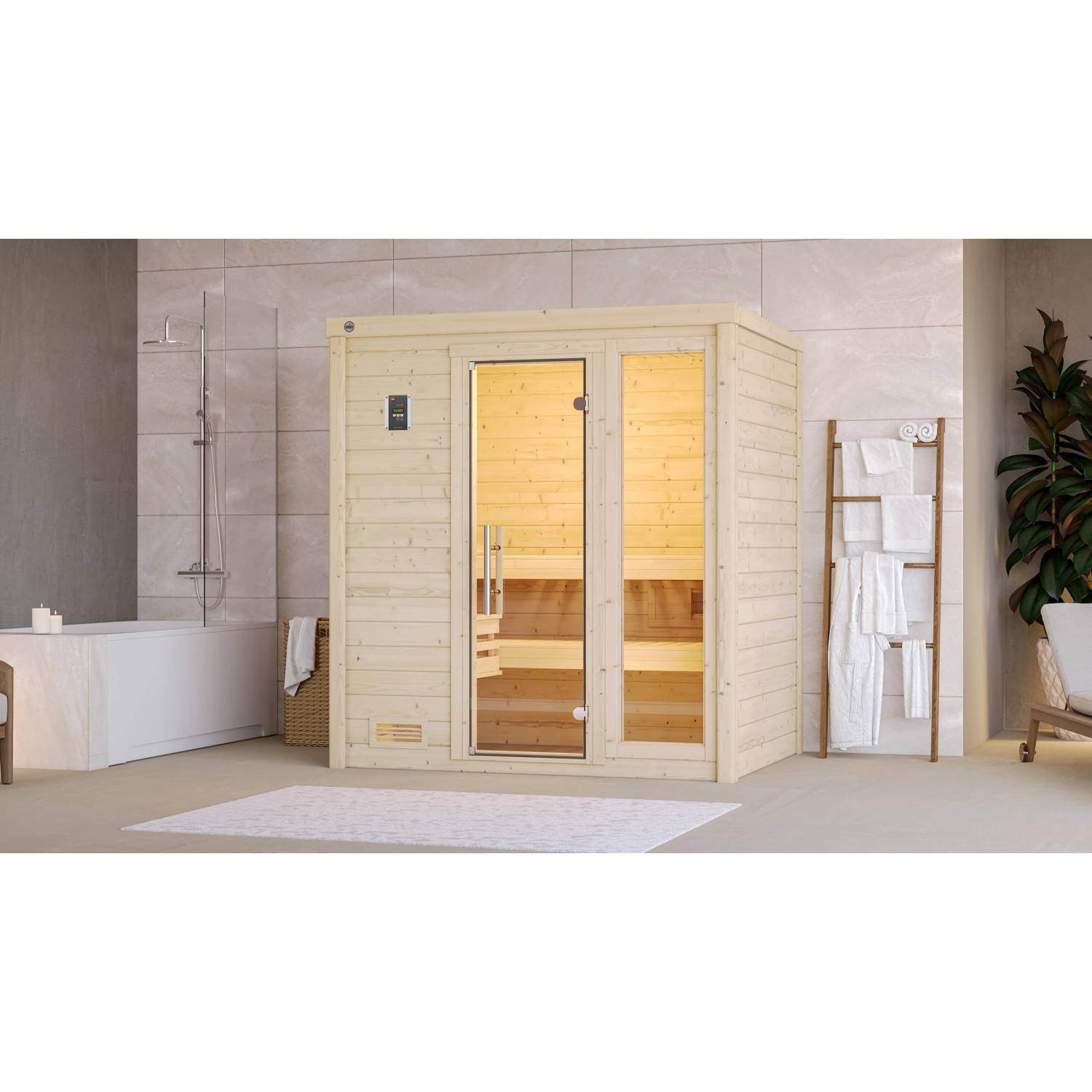 Weka Massivholzsauna Bergen 1 o. Ofen Glastür/Fenster