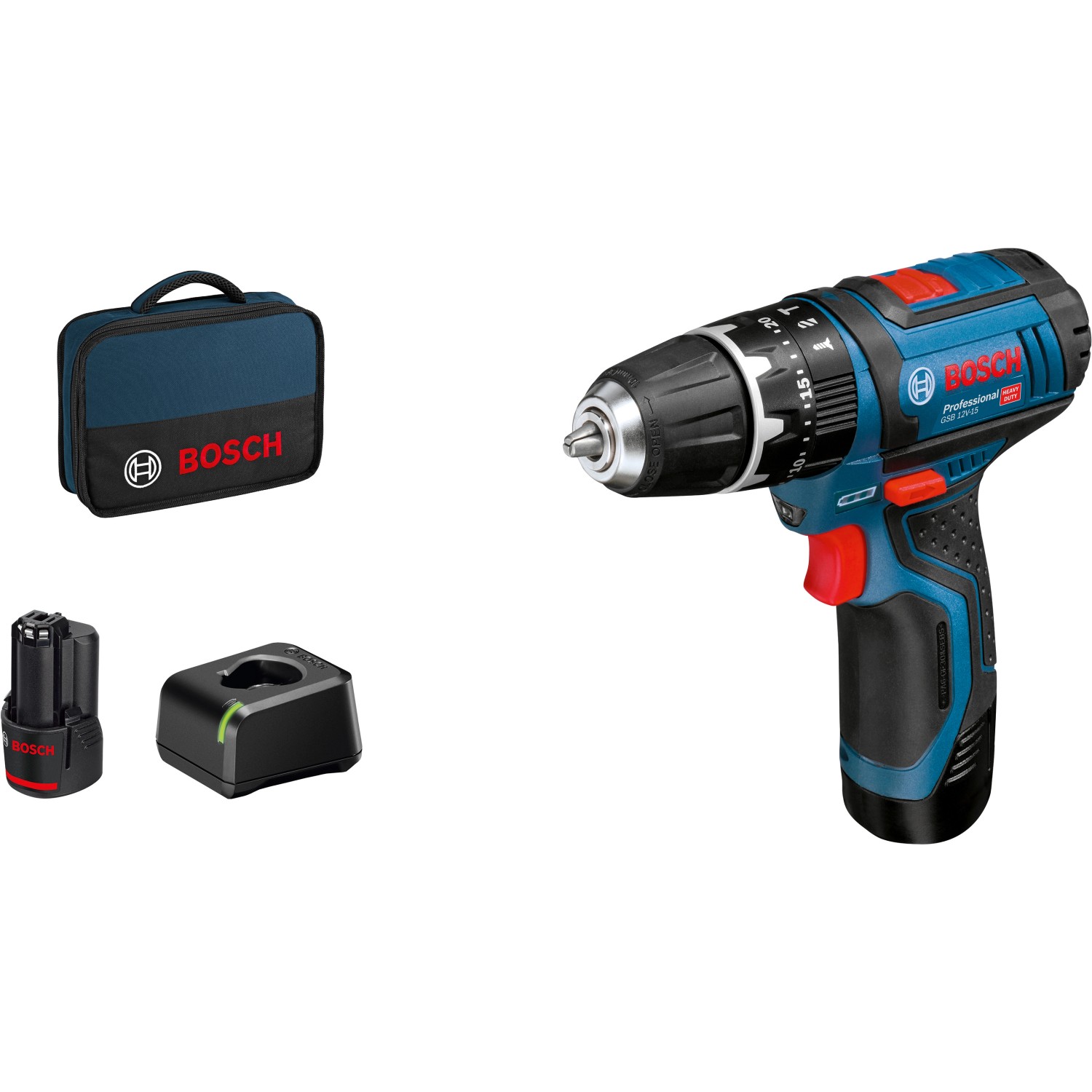 Bosch Professional Akku-Schlagbohrschrauber GSB 12 V-15 inkl. 2 Akkus, Softbag