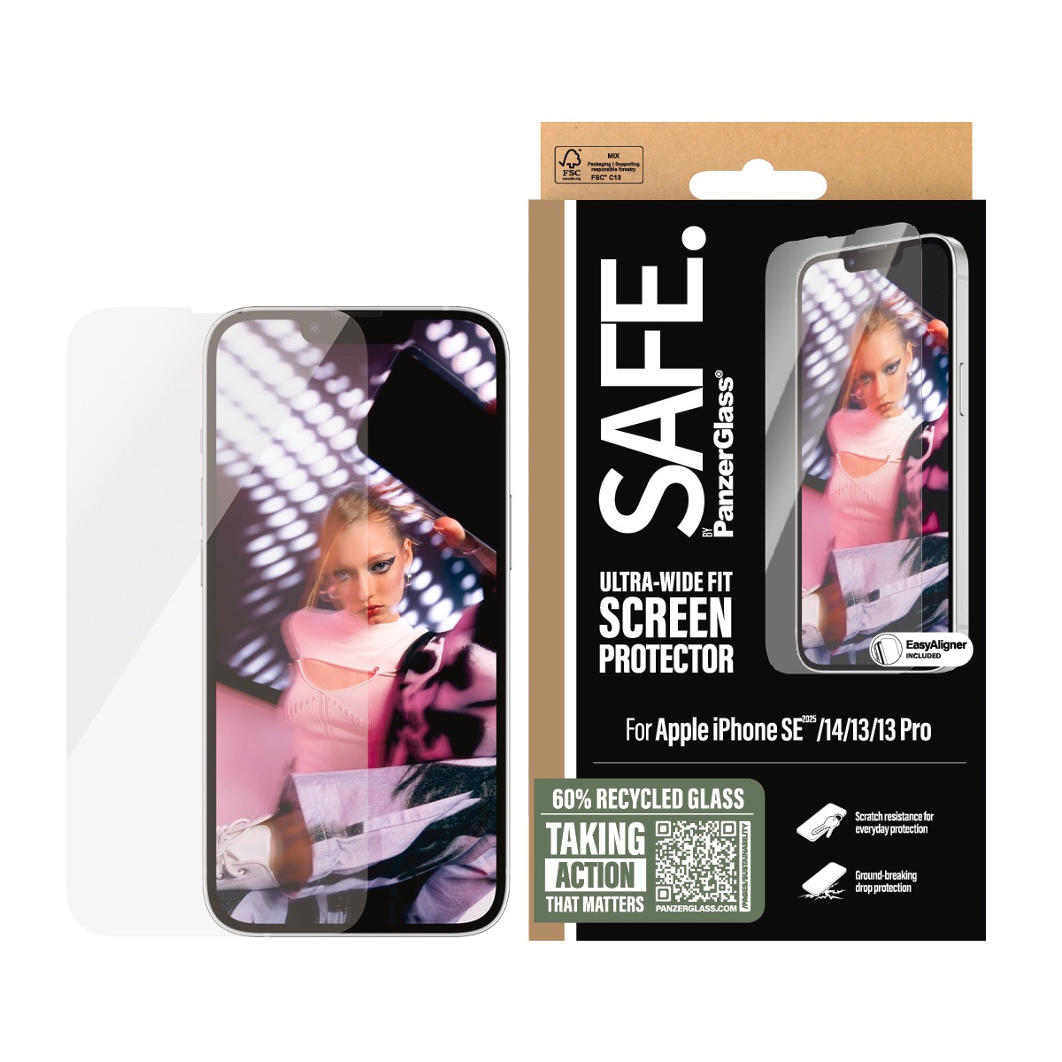 SAFE by PanzerGlass Displayschutzglas 'Ultra-Wide Fit Screen Protection' für Apple iPhone 16e;Apple iPhone 14;Apple iPhone 13/13 Pro Displayschutzfolie, Schutzfolie, Bildschirmschutz, kratz- & stoßfest