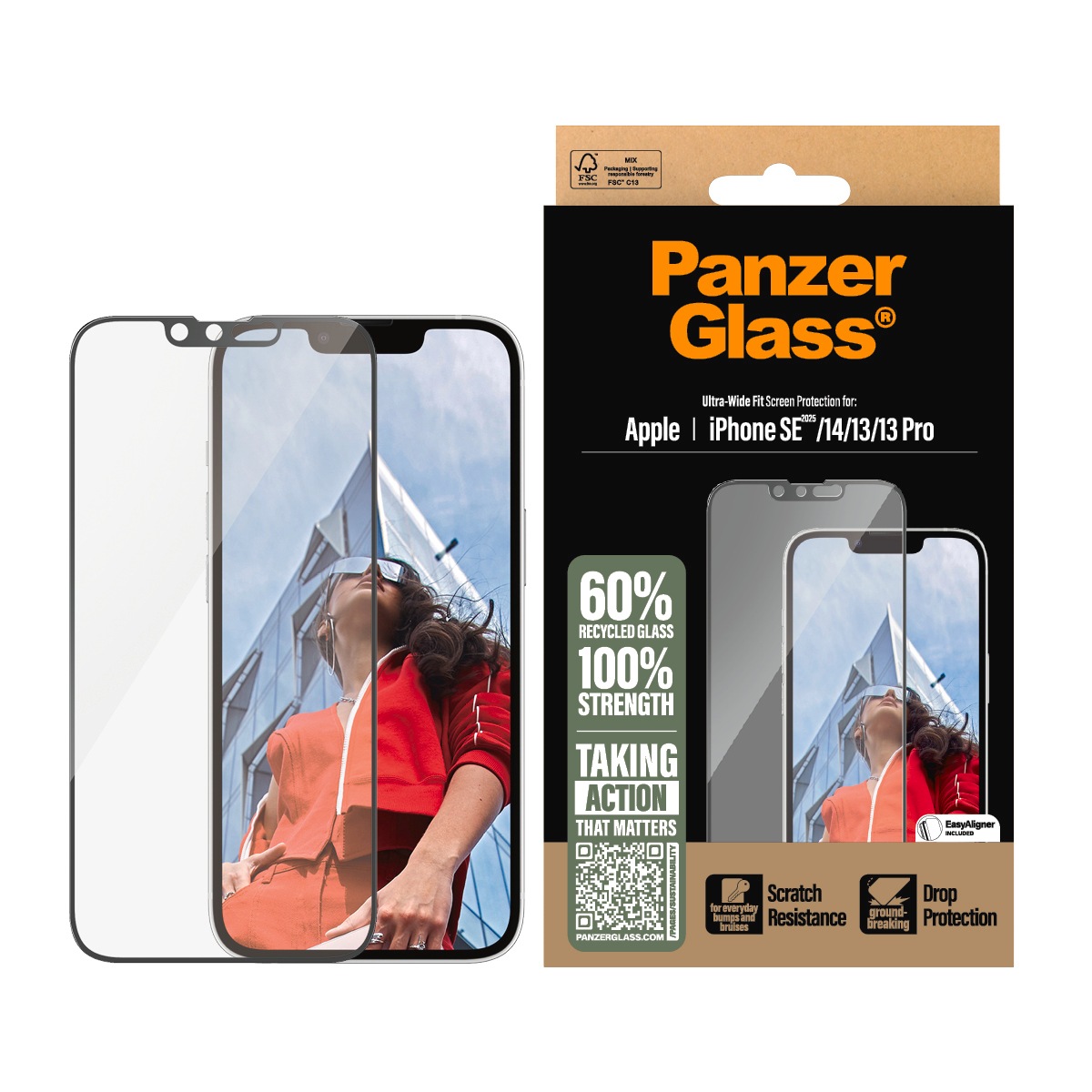 CARE by PanzerGlass Displayschutzglas 'Ultra-Wide Fit Screen Protection' für Apple iPhone 16e;Apple iPhone 14;Apple iPhone 13/13 Pro Displayschutzfolie, Schutzfolie, Bildschirmschutz, kratz- & stoßfest