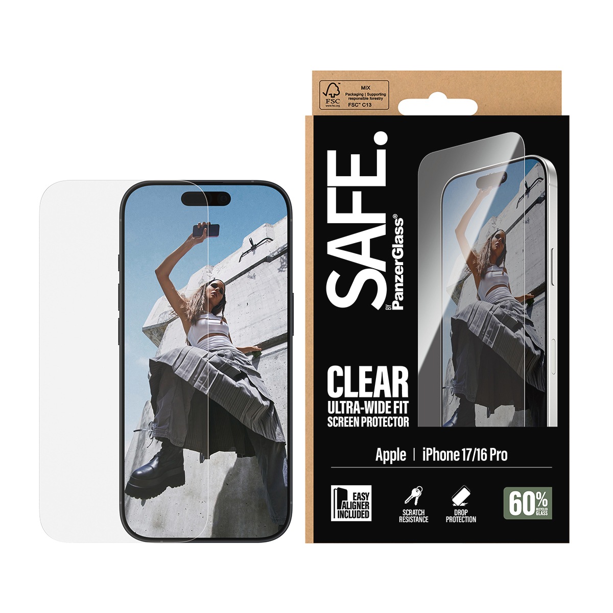 SAFE by PanzerGlass Displayschutzglas 'Ultra-Wide Fit Screen Protector' für Apple iPhone 17;Apple iPhone 16 Pro Displayschutzfolie, Schutzfolie, Bildschirmschutz, kratz- & stoßfest