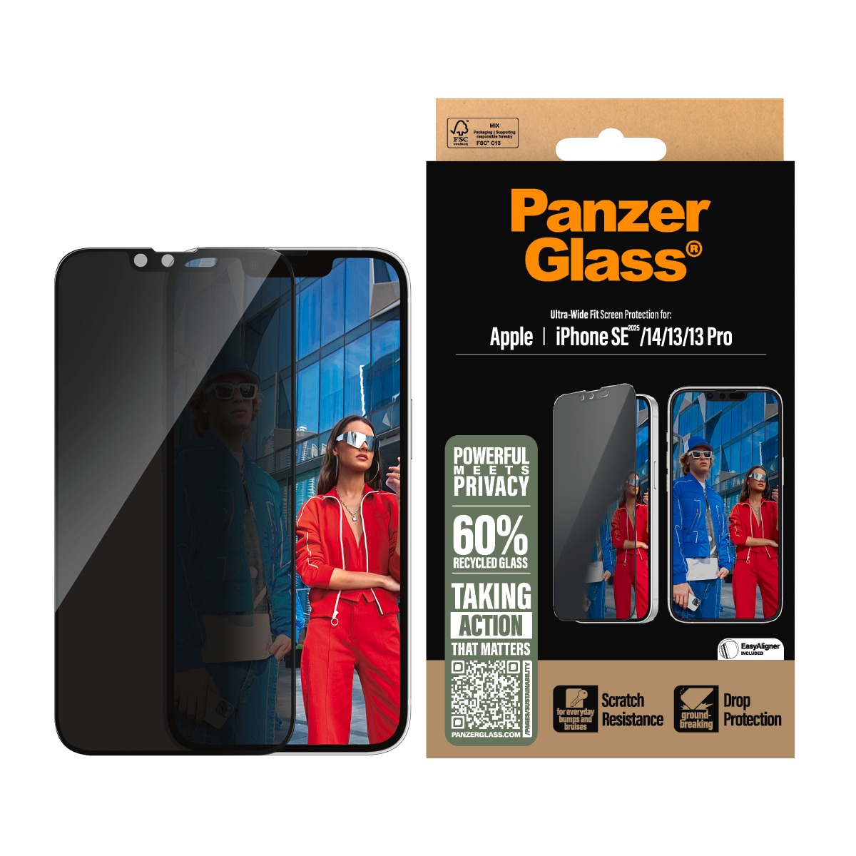 CARE by PanzerGlass Displayschutzglas 'Ultra-Wide Fit Privacy Screen Protection' für Apple iPhone 16e;Apple iPhone 14;Apple iPhone 13/13 Pro Displayschutzfolie, Schutzfolie, Bildschirmschutz, kratz- & stoßfest