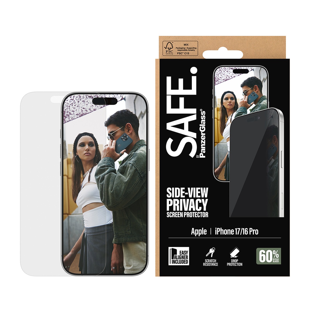 SAFE by PanzerGlass Displayschutzglas 'Side-View Privacy Screen Protector' für Apple iPhone 17;Apple iPhone 16 Pro Displayschutzfolie, Schutzfolie, Bildschirmschutz, kratz- & stoßfest