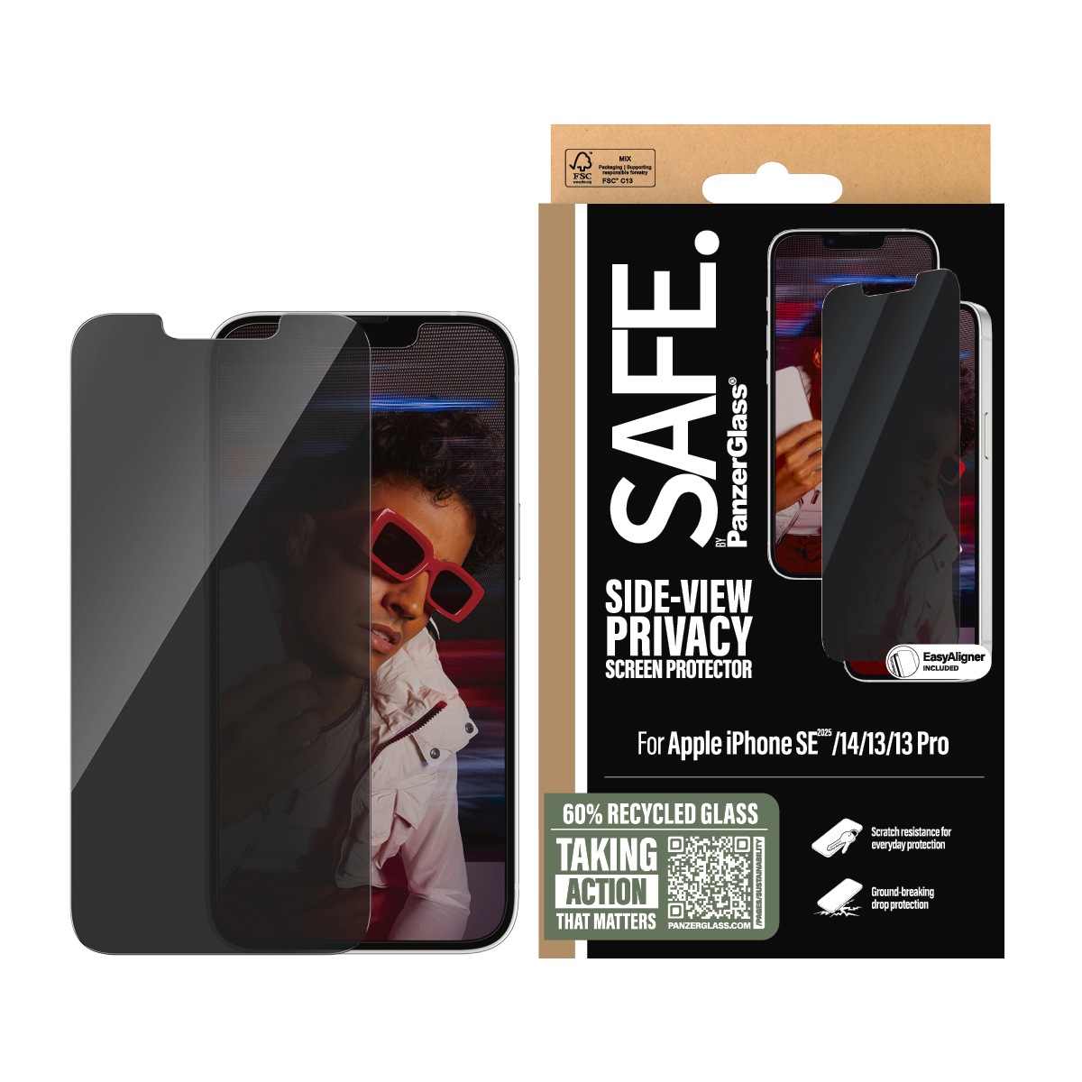 SAFE by PanzerGlass Displayschutzglas 'Side-View Privacy Screen Protection' für Apple iPhone 16e;Apple iPhone 14;Apple iPhone 13/13 Pro Displayschutzfolie, Schutzfolie, Bildschirmschutz, kratz- & stoßfest