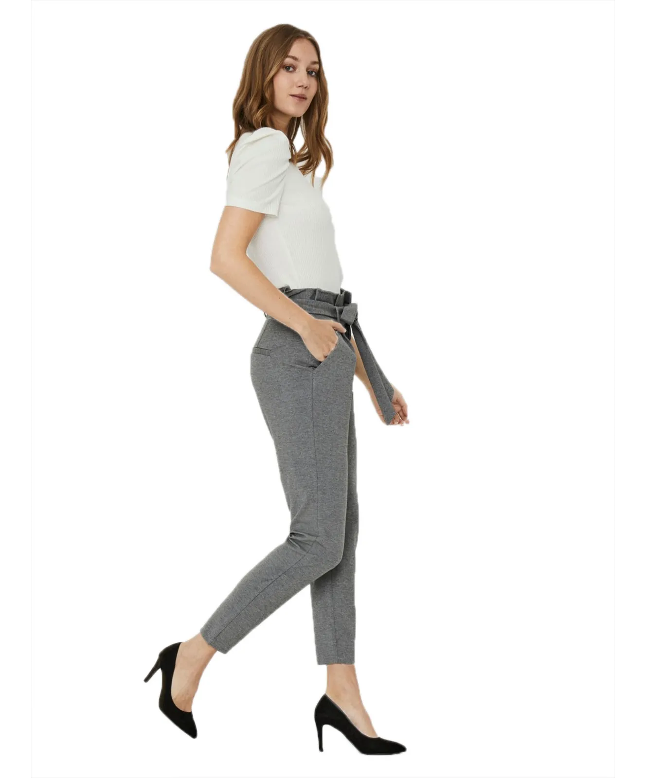 Vero Moda Paperbag EVA mit High Waist in Medium Grey