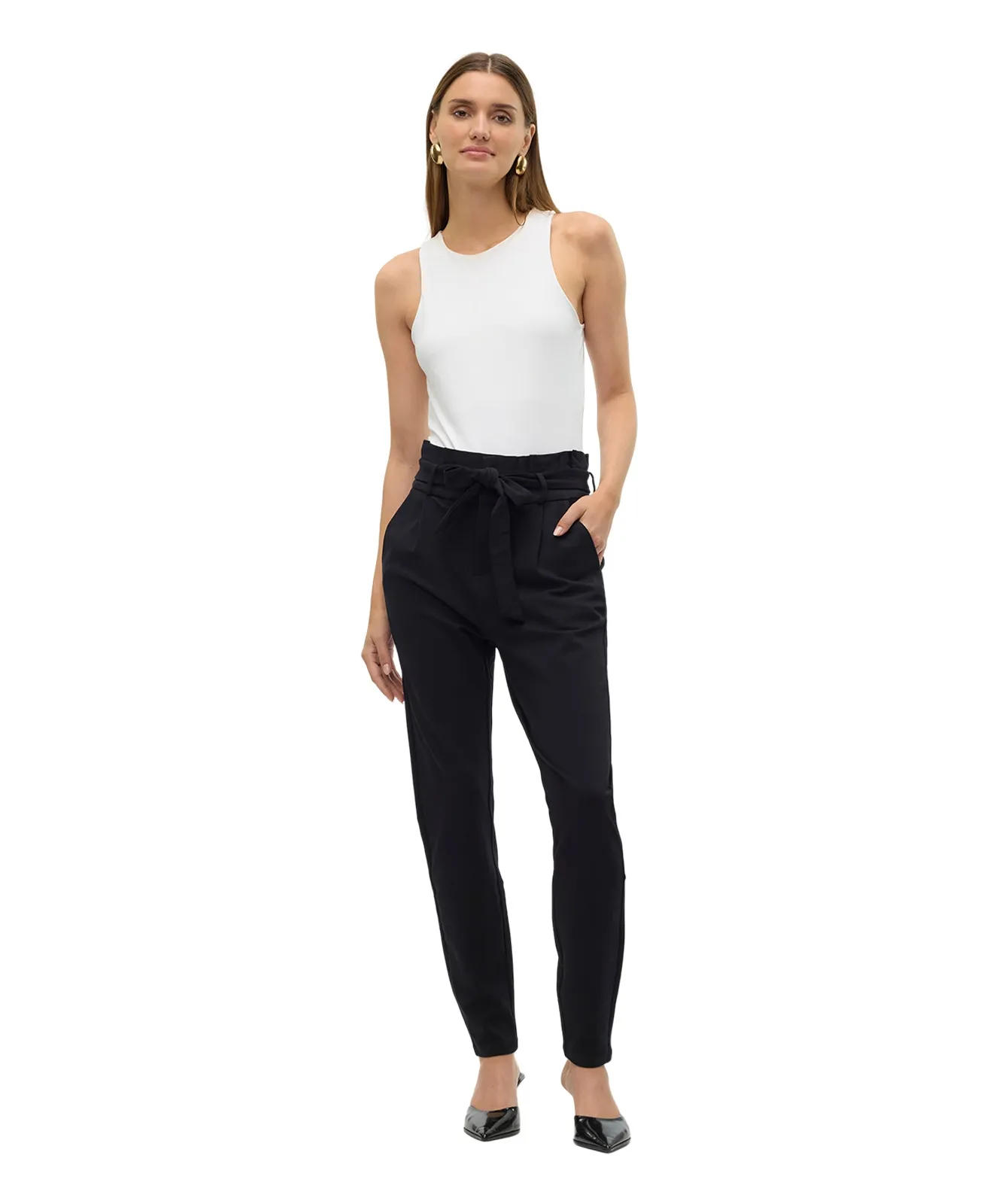 Vero Moda Paperbag Hose EVA mit Wickelgürtel in Schwarz