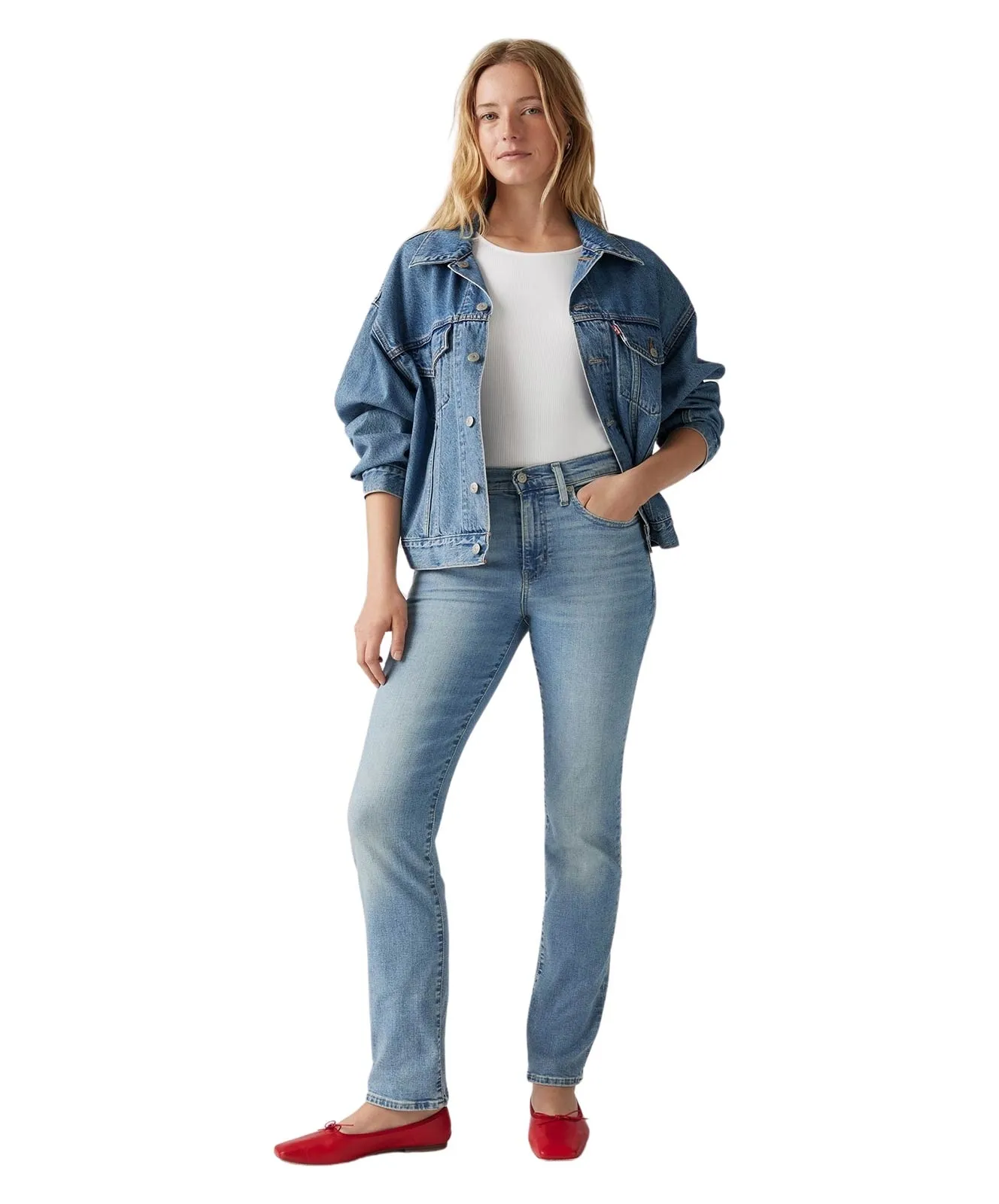 Levis Straight Jeans 724 High Rise in Blue Wave Light