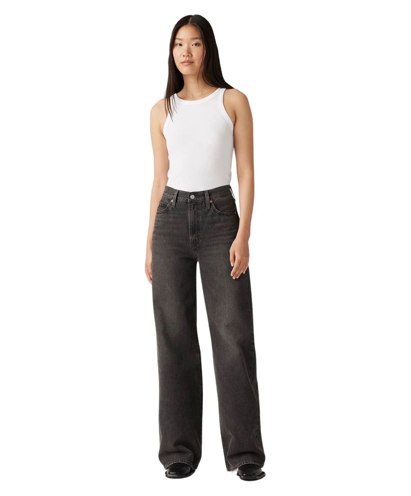 Levis Ribcage Wide Leg Jeans mit High Waist in Schwarz