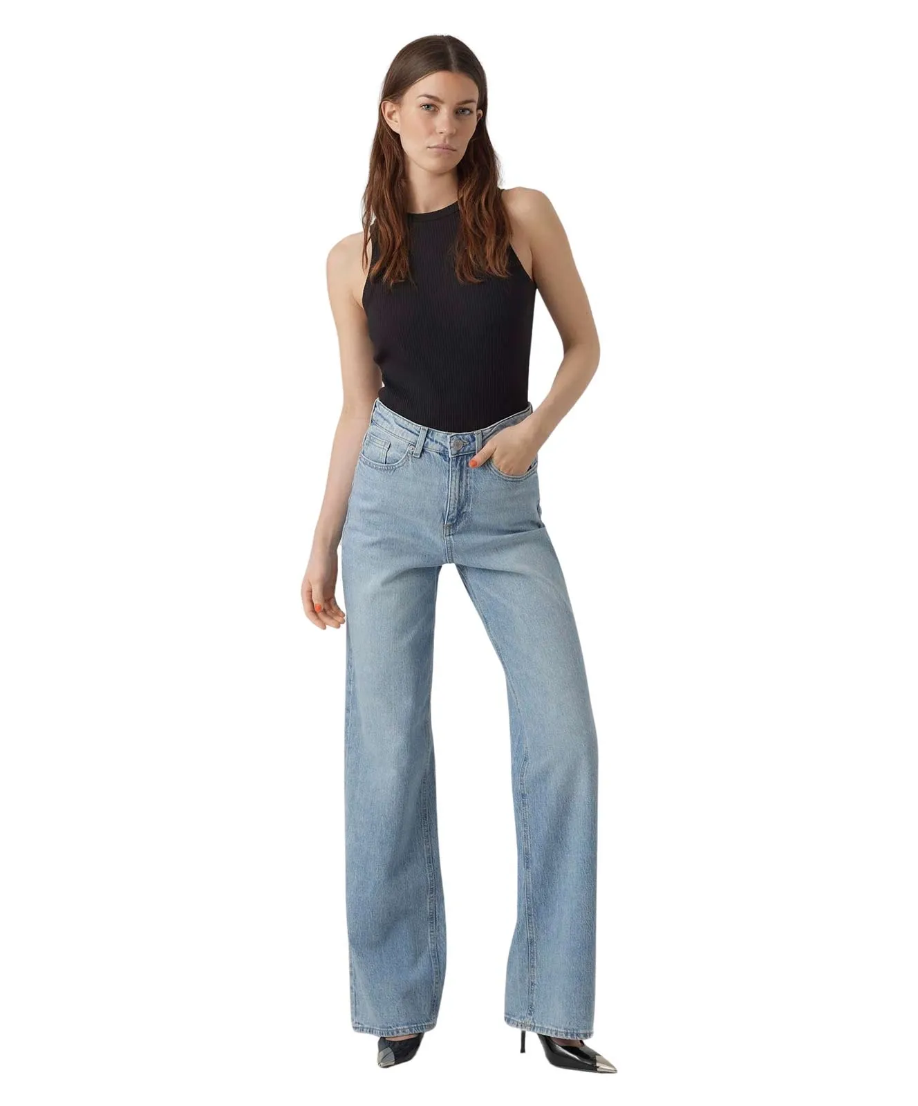 Vero Moda Tessa Jeans mit hoher Taille in Hellblau