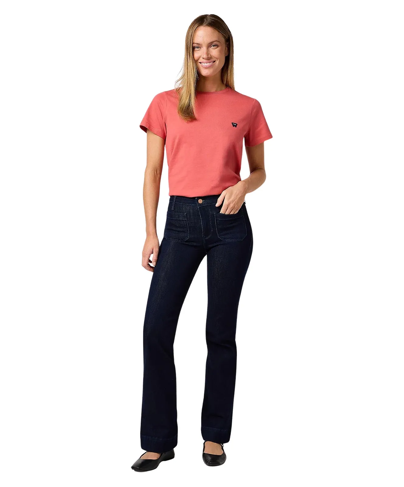 Wrangler Flare Jeans in Moonlight-Waschung mit High Waist