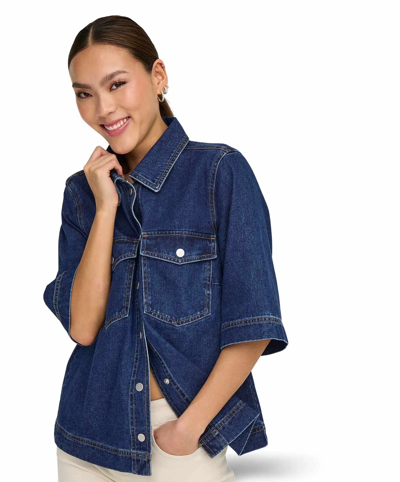 Only Jeansbluse Belle in Indigo mit Taschen