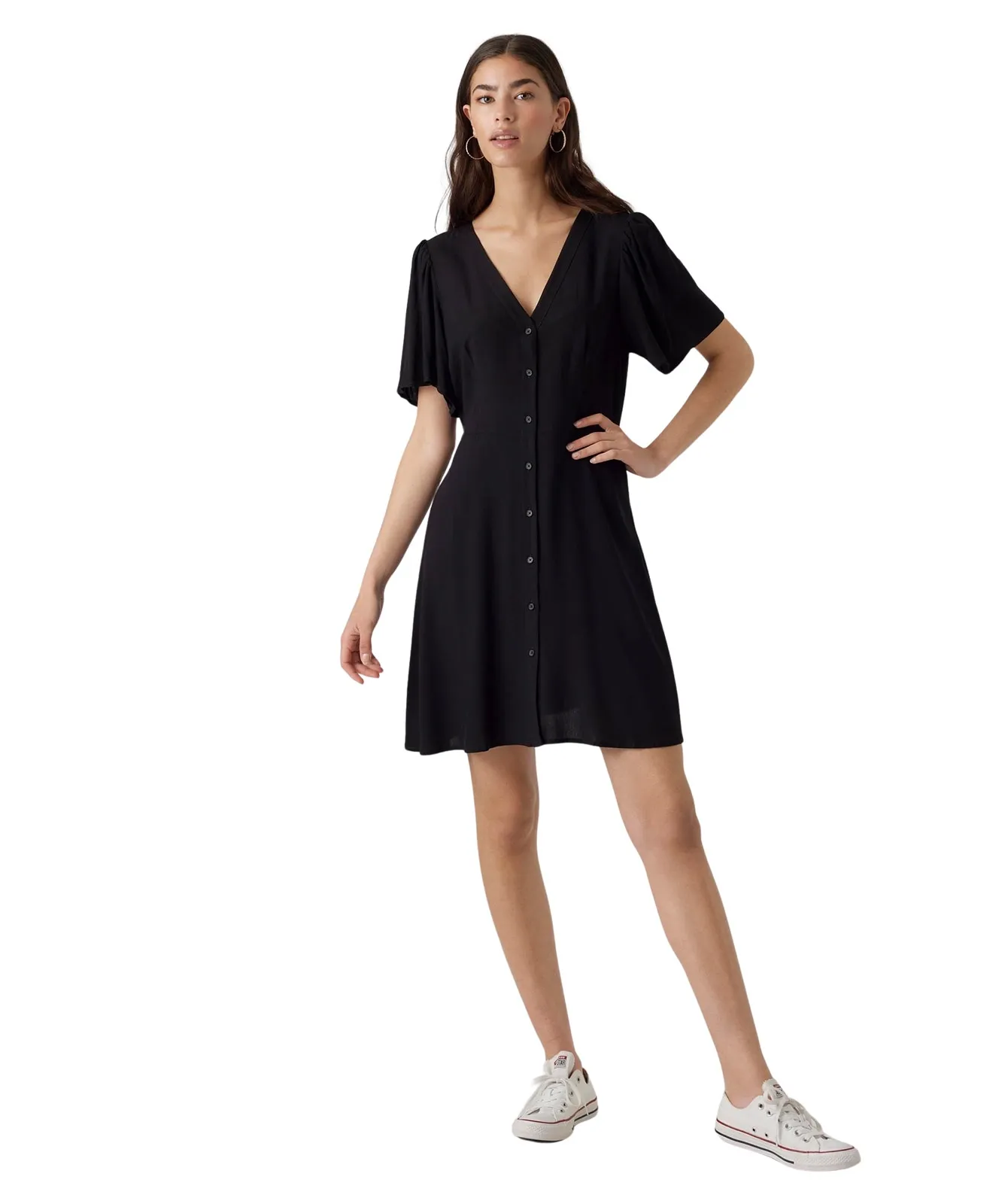 Vero Moda Sommerkleid Alba mit V-Neck in Schwarz