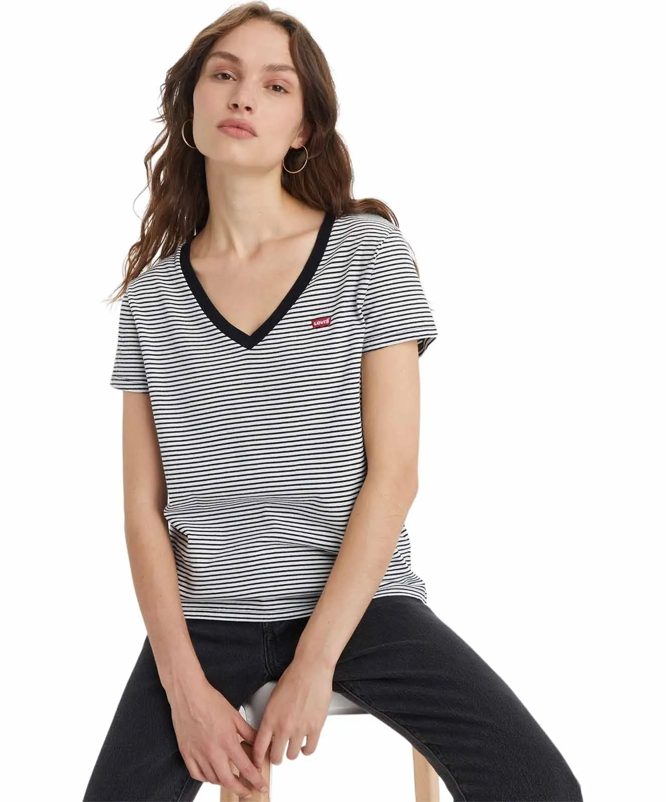 Levis T-Shirt Perfect V-Neck Tee in Annalise Stripe Cloud
