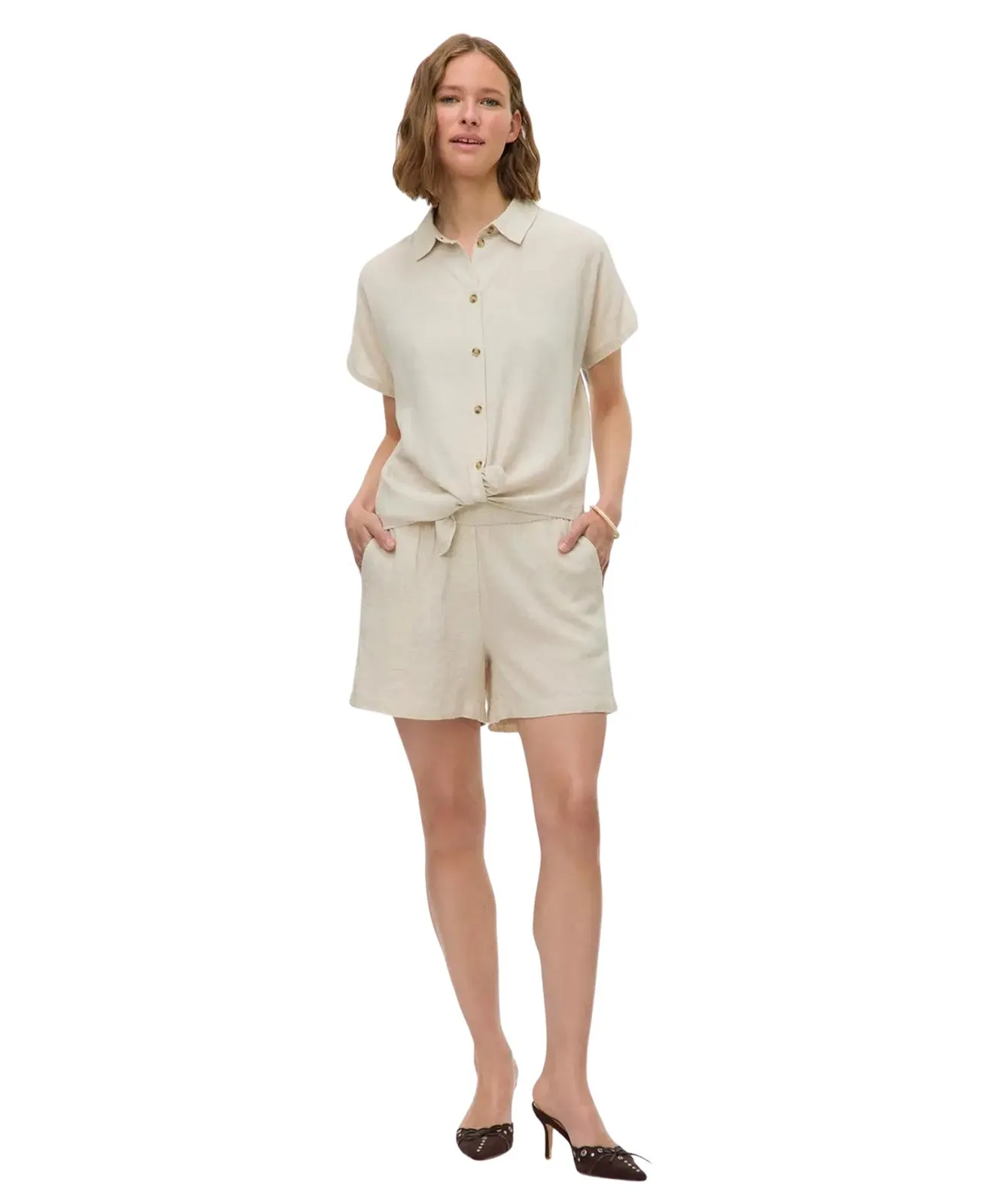 VERO MODA Shorts Thea in Beige mit Gummizug