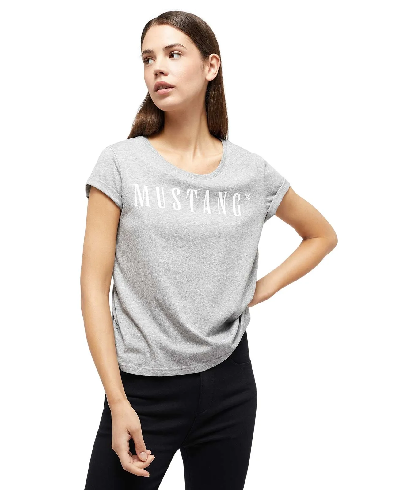 Mustang Logoshirt Alma in Mid Grey Melange