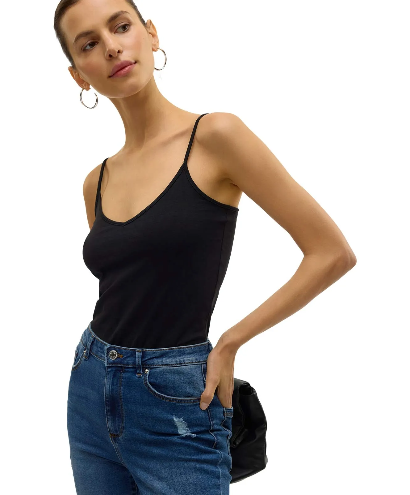 Vero Moda Top Maxi My Soft V Singlet in Black