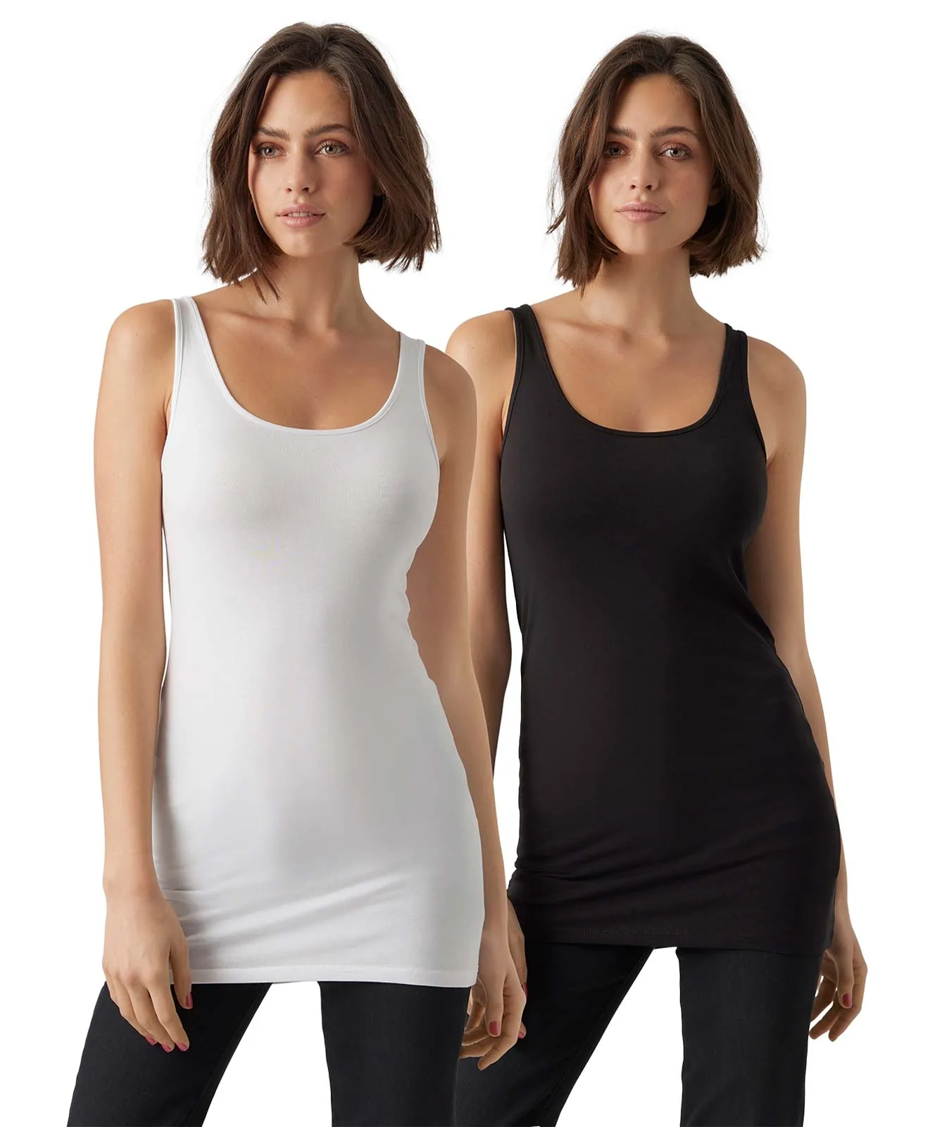 Vero Moda Top Maxi My SL Long Top in Black Bright White