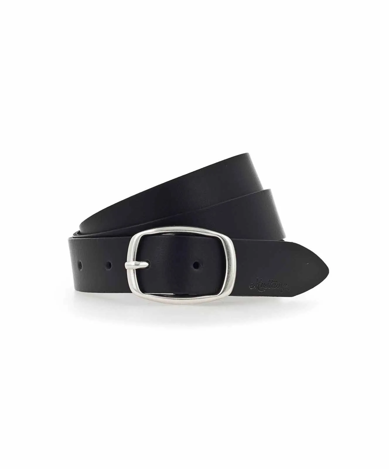 Mustang Ledergürtel mit Silberner Schließe in Schwarz 