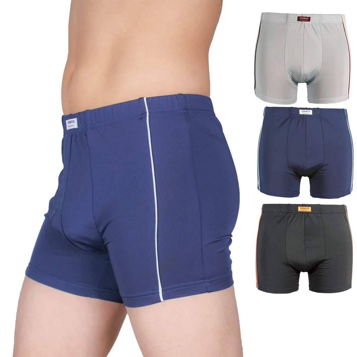 7Days Bodywear Herren Boxershorts (3 Stück) mit farbigen Seitenstreifen