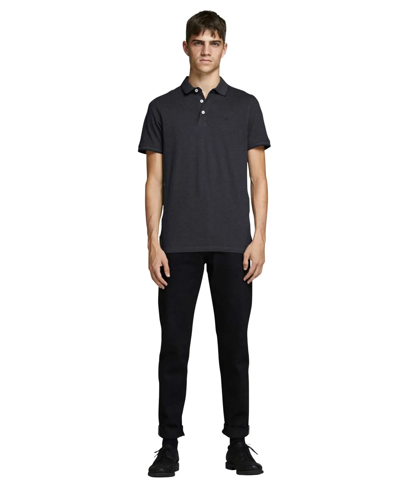 Jack & Jones Poloshirt Epaulos in Dark Grey Melange