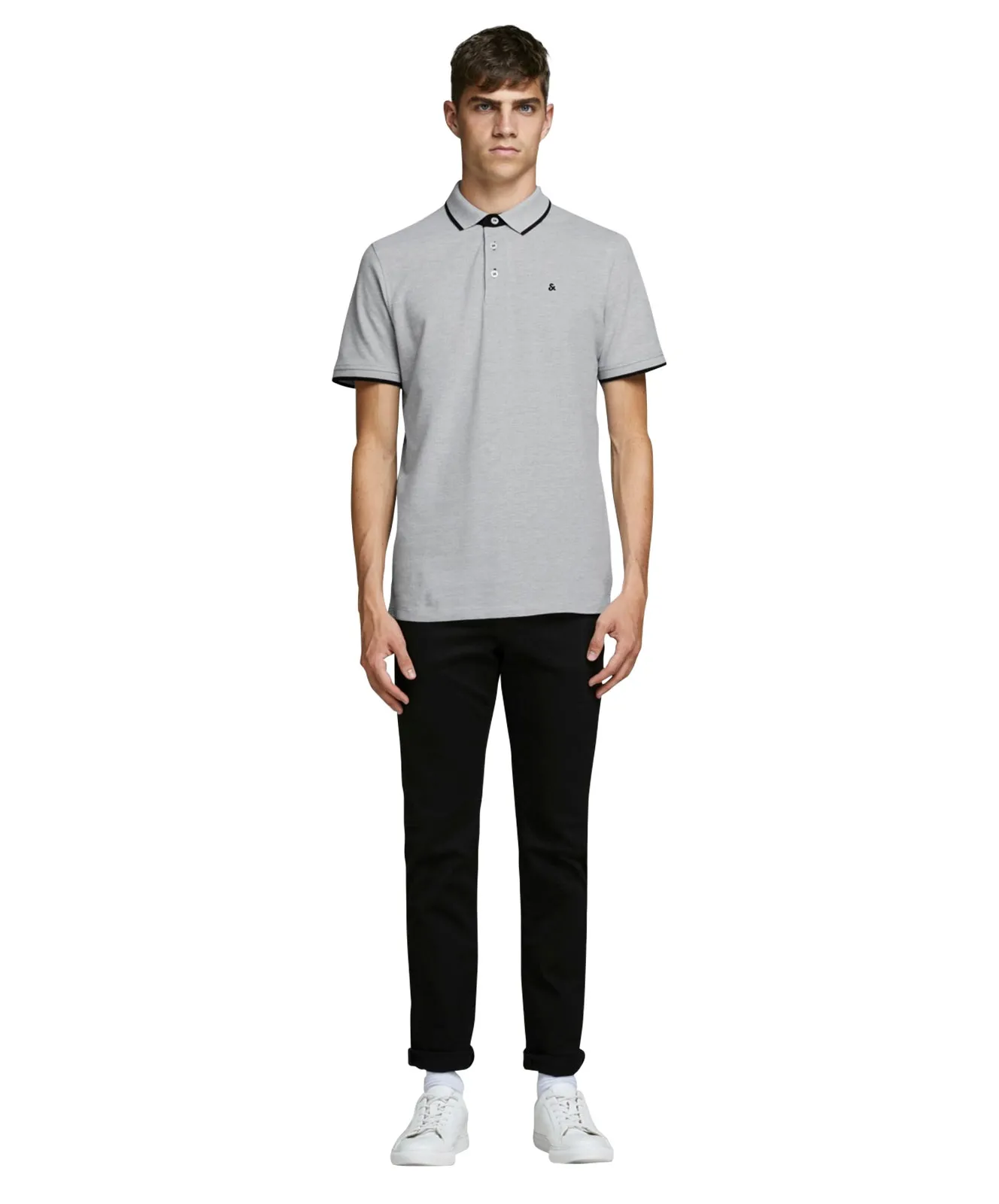 Jack & Jones Poloshirt Epaulos in Light Grey Melange