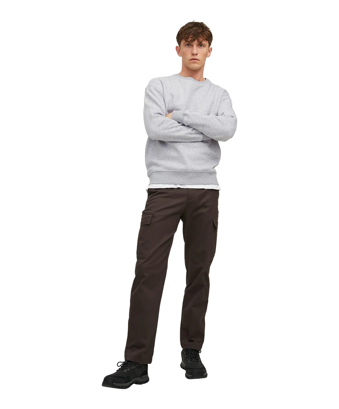 Jack & Jones Sweatshirt Star Basic Sweat Crew in Light Grey Melange