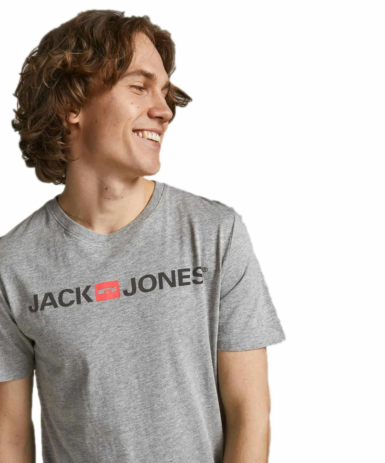 Jack & Jones Logoshirt Corp Logo Tee in Light Grey Melange