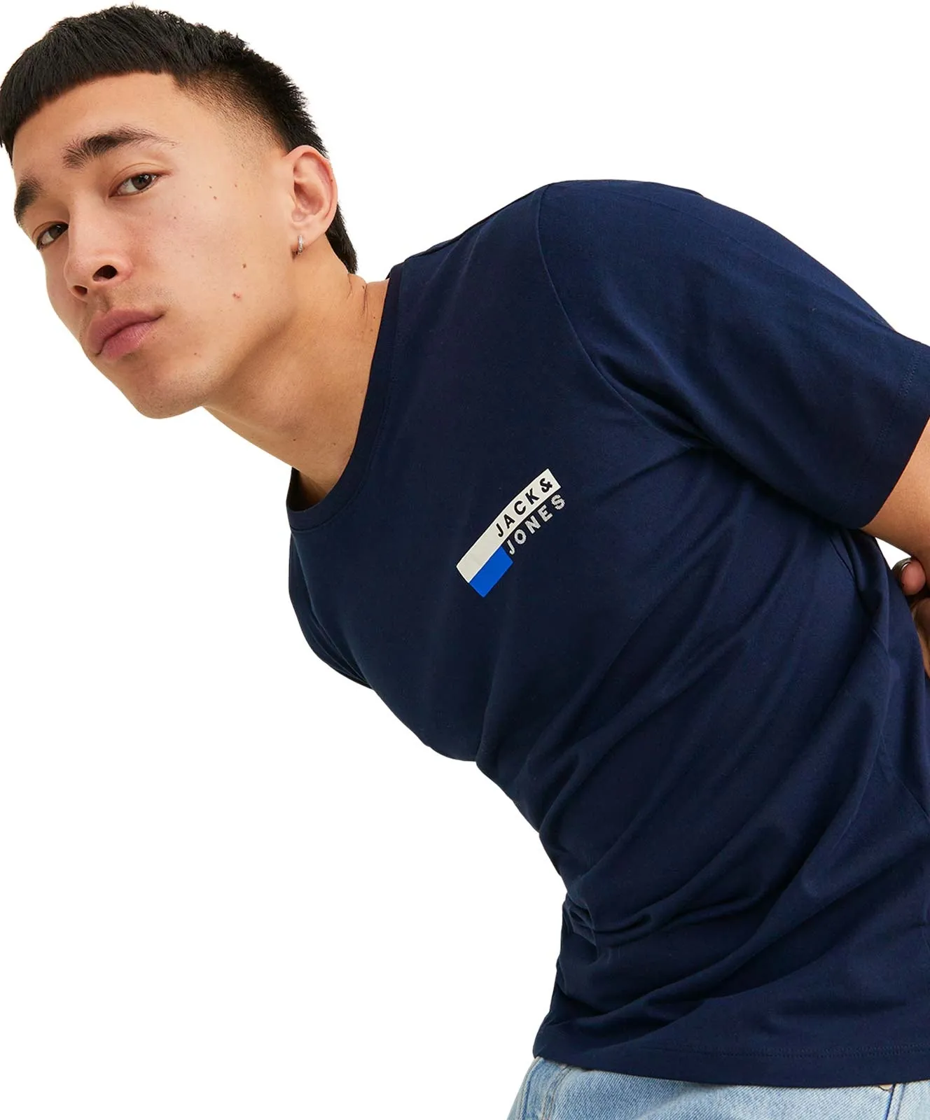 Jack & Jones T-Shirt Corp Logo Tee in Navy Blazer P4 Small Print