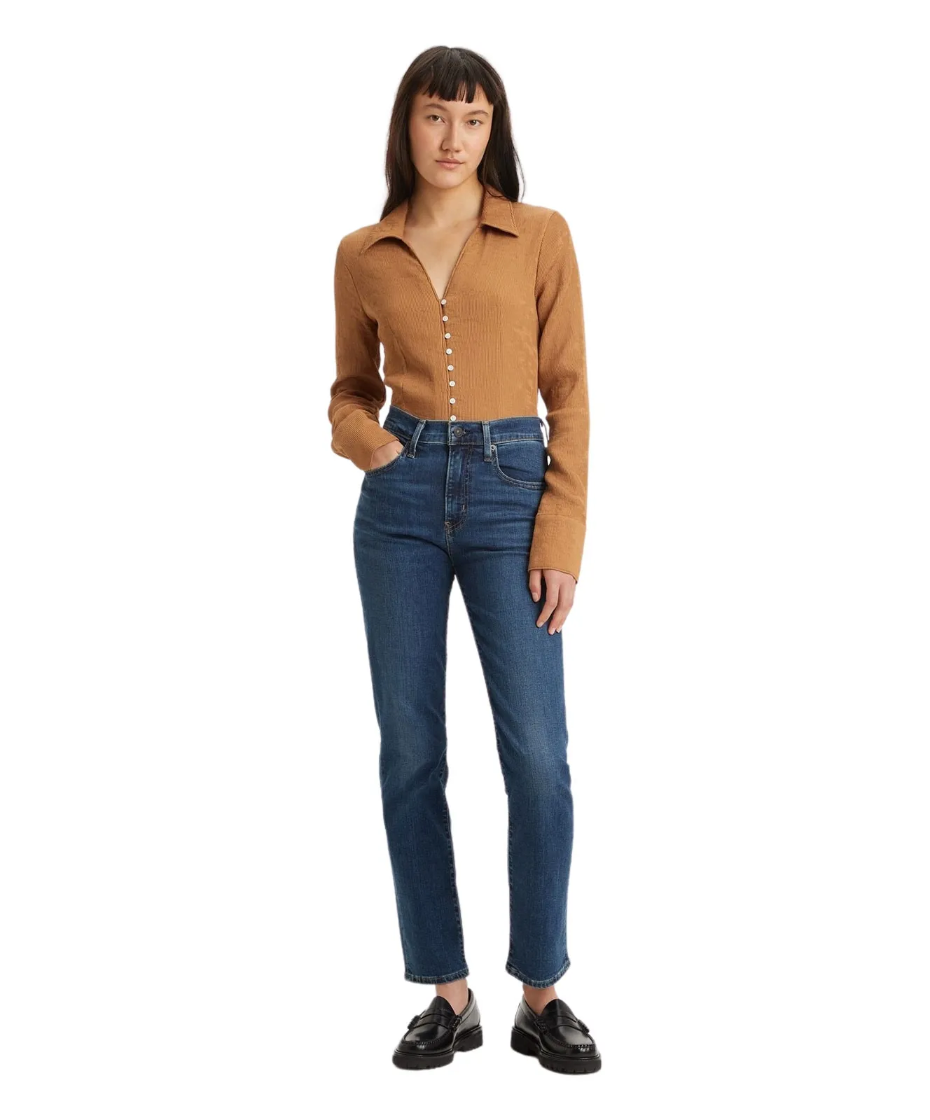 Levis Mom Jeans 724 High Waisted Straight in Blue Wave Dark
