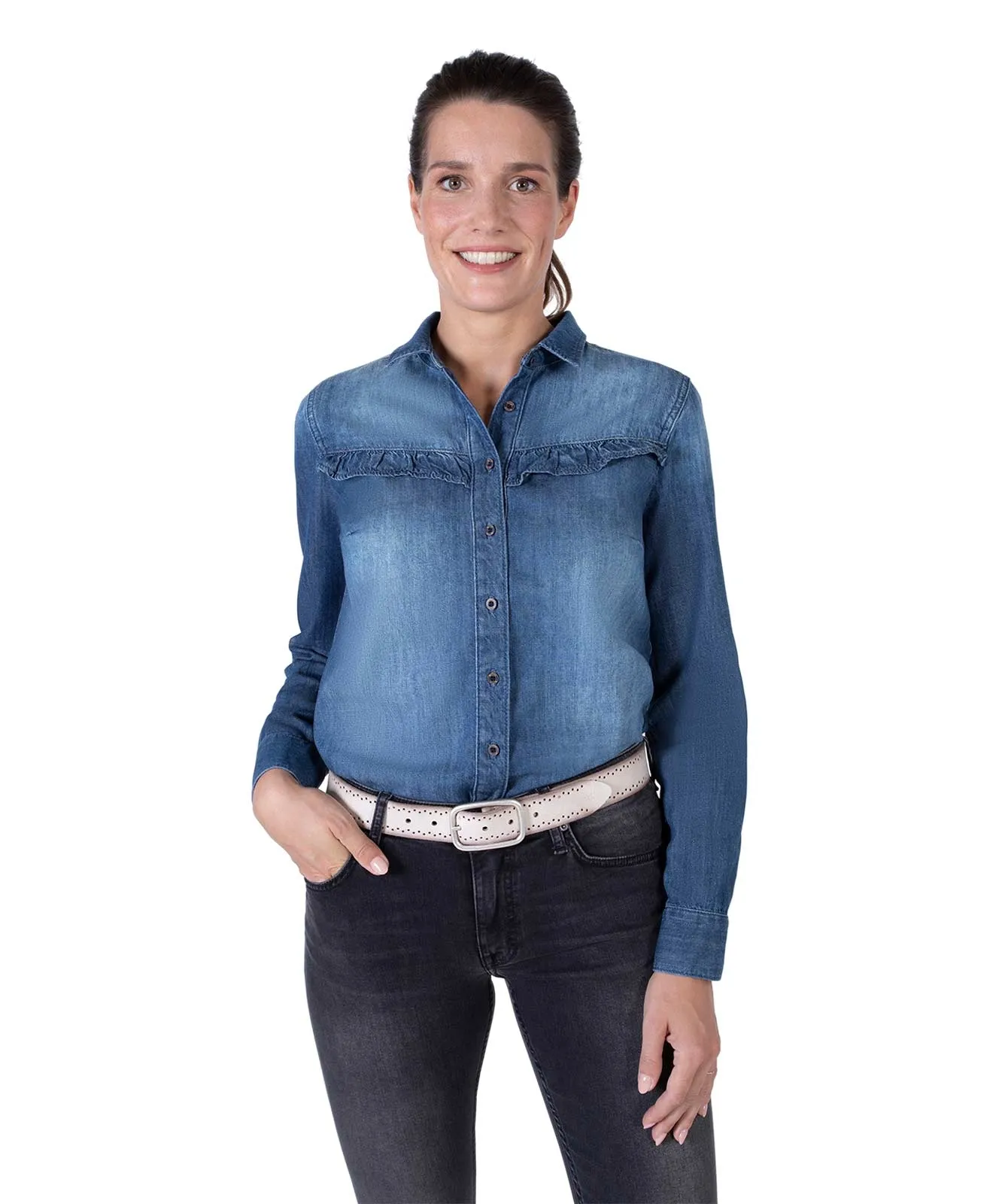 Mustang Hüftgürtel 35 Mm Veloursgürtel Mit Lochperforation in Creme