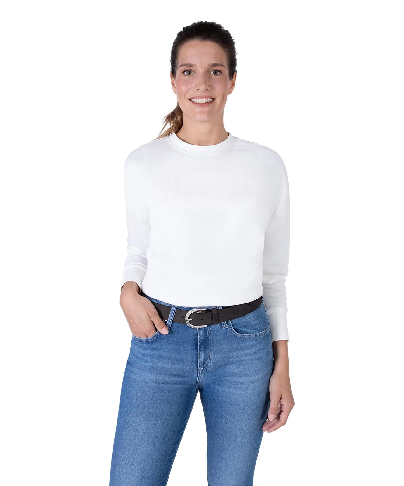 Mustang Hüftgürtel 35 Mm Ledergürtel Mit Geprägtem Logo in Schwarz