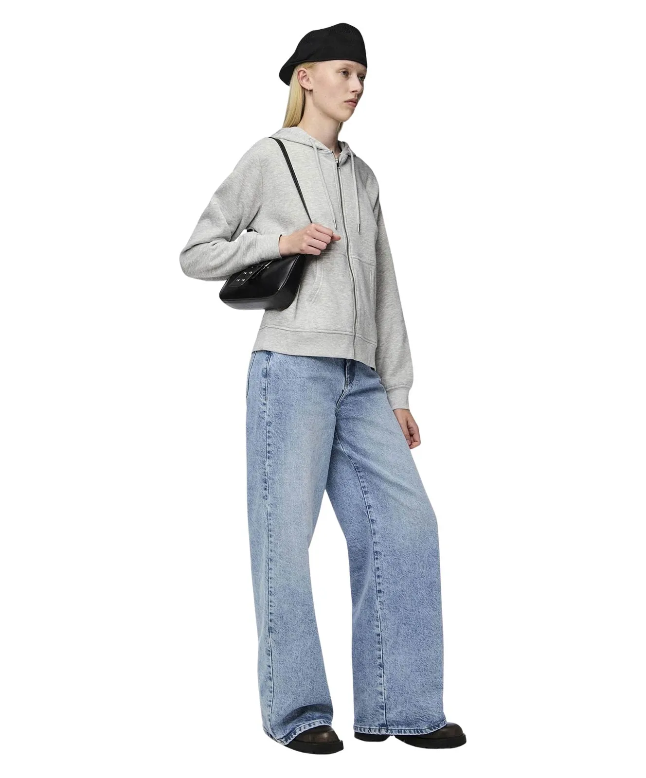 Pieces Kapuzenpullover Chilli Zip in Light Grey Melange