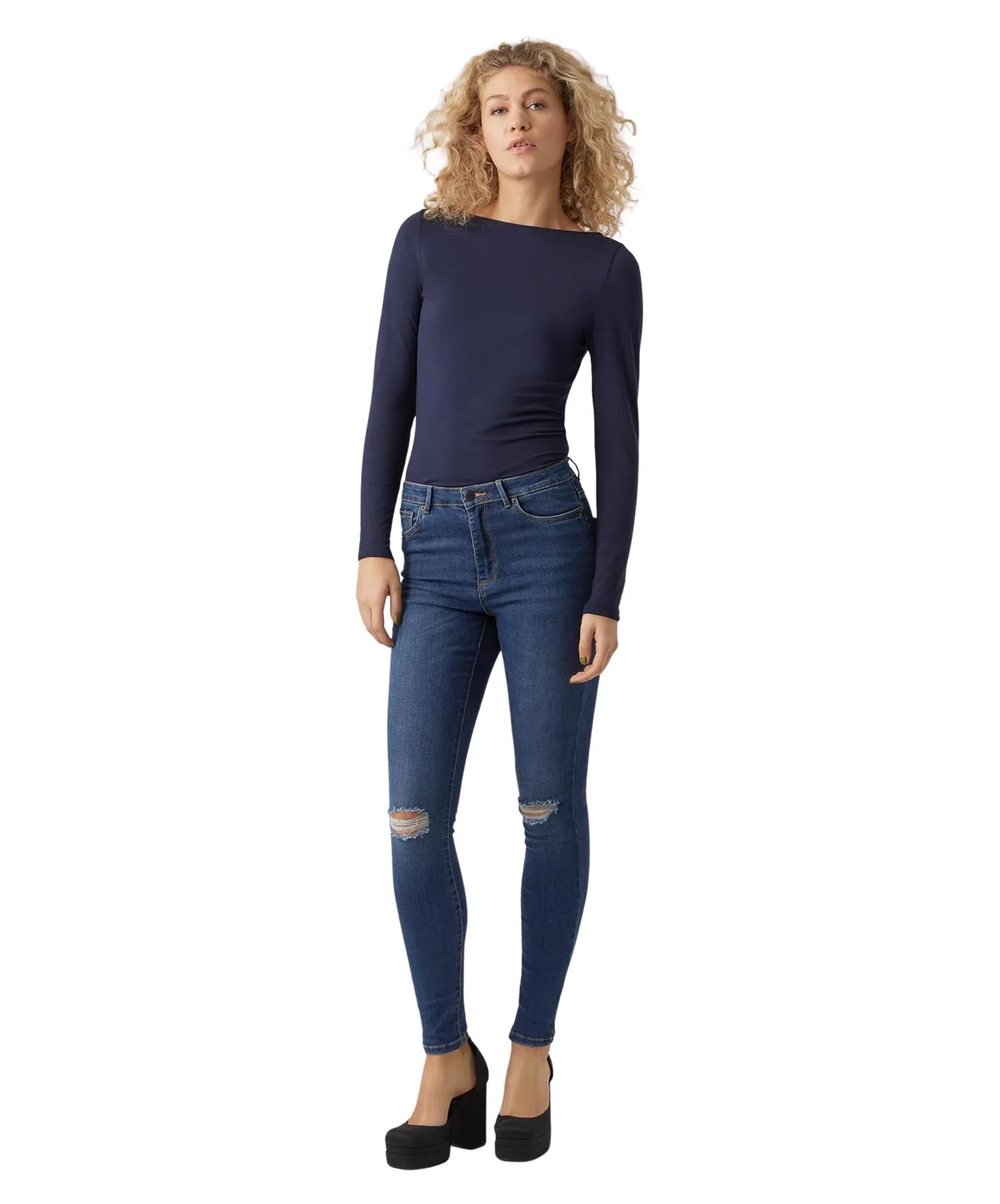 Vero Moda High Waisted Jeans Sophia in Dark Blue Denim