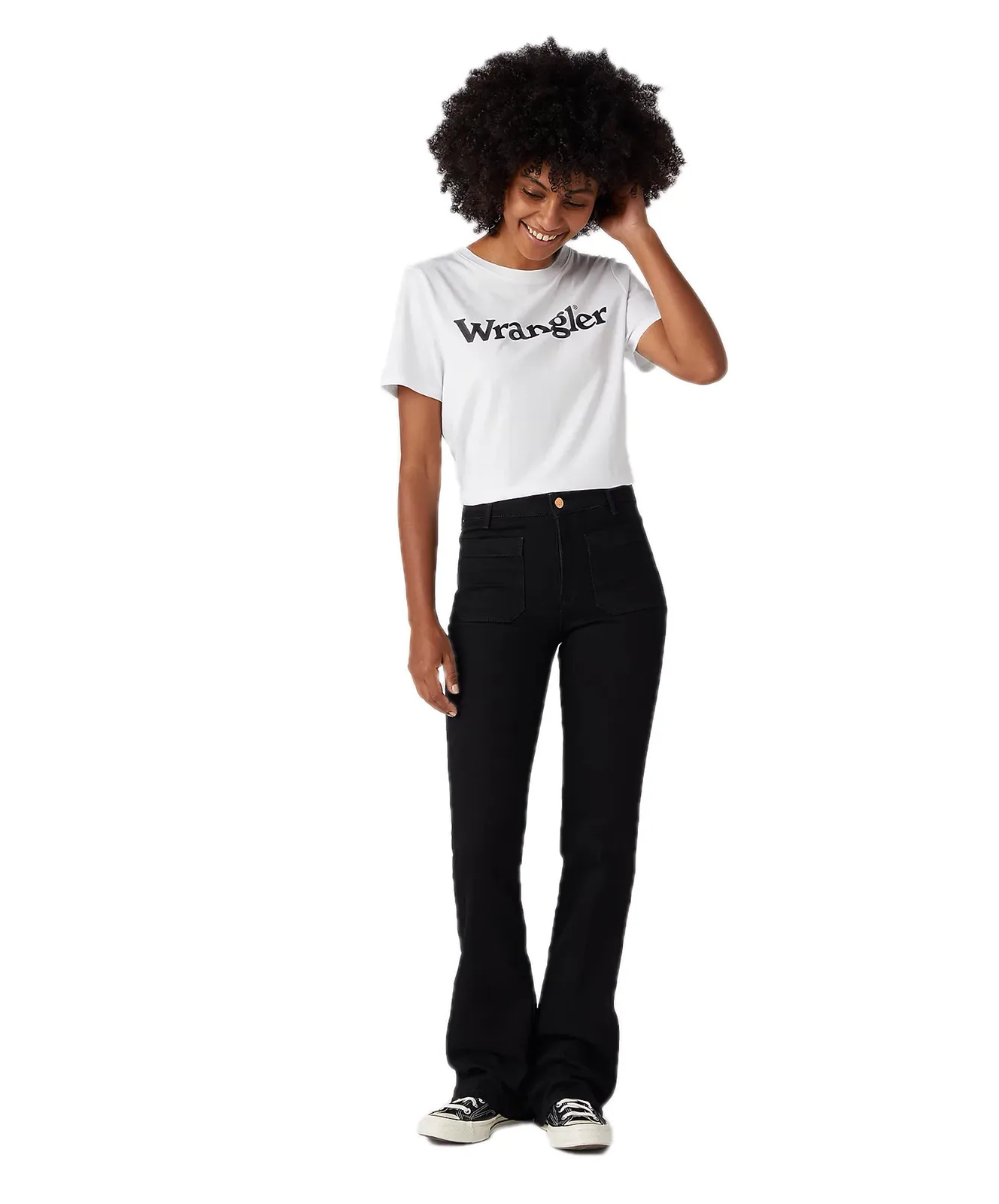 Wrangler Flare Jeans mit High Waist in Schwarz