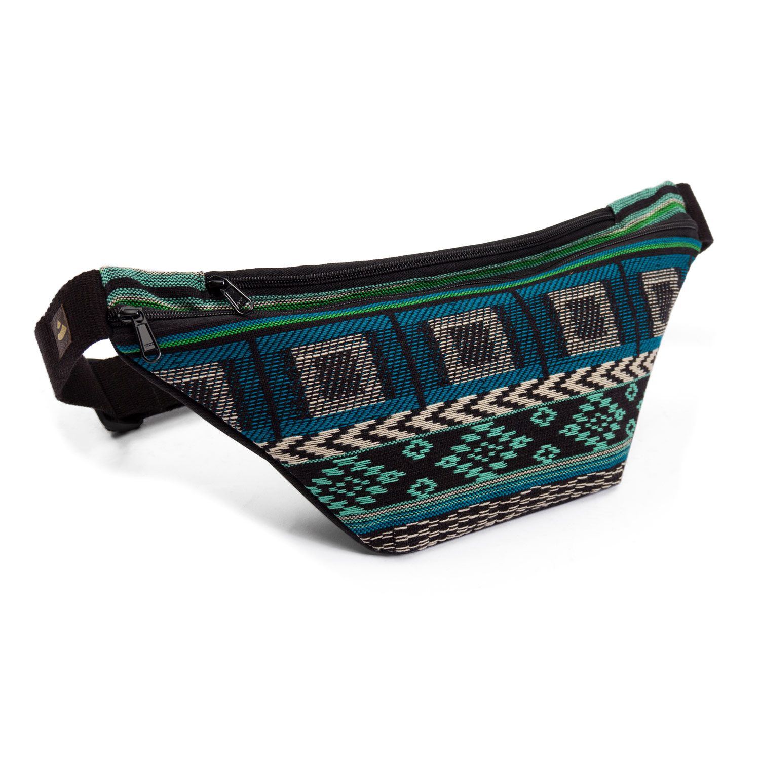 bodhi Ethno Collection: Bauchtasche Jacquard-Webstoff, schwarz-weiß-grün gemustert, Hip Bag