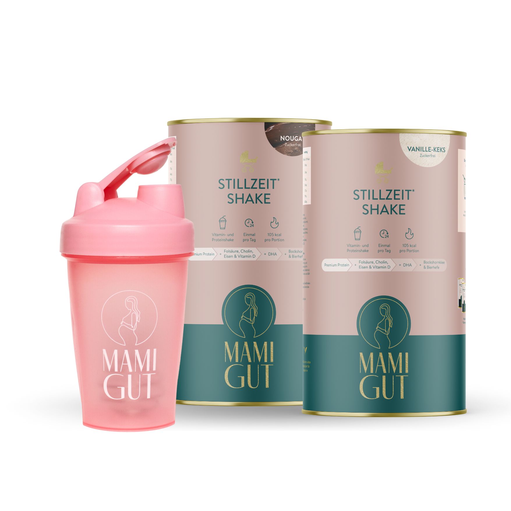 MamiGut Stillzeit Monatspaket + Shaker, Nougat und Vanille-Keks