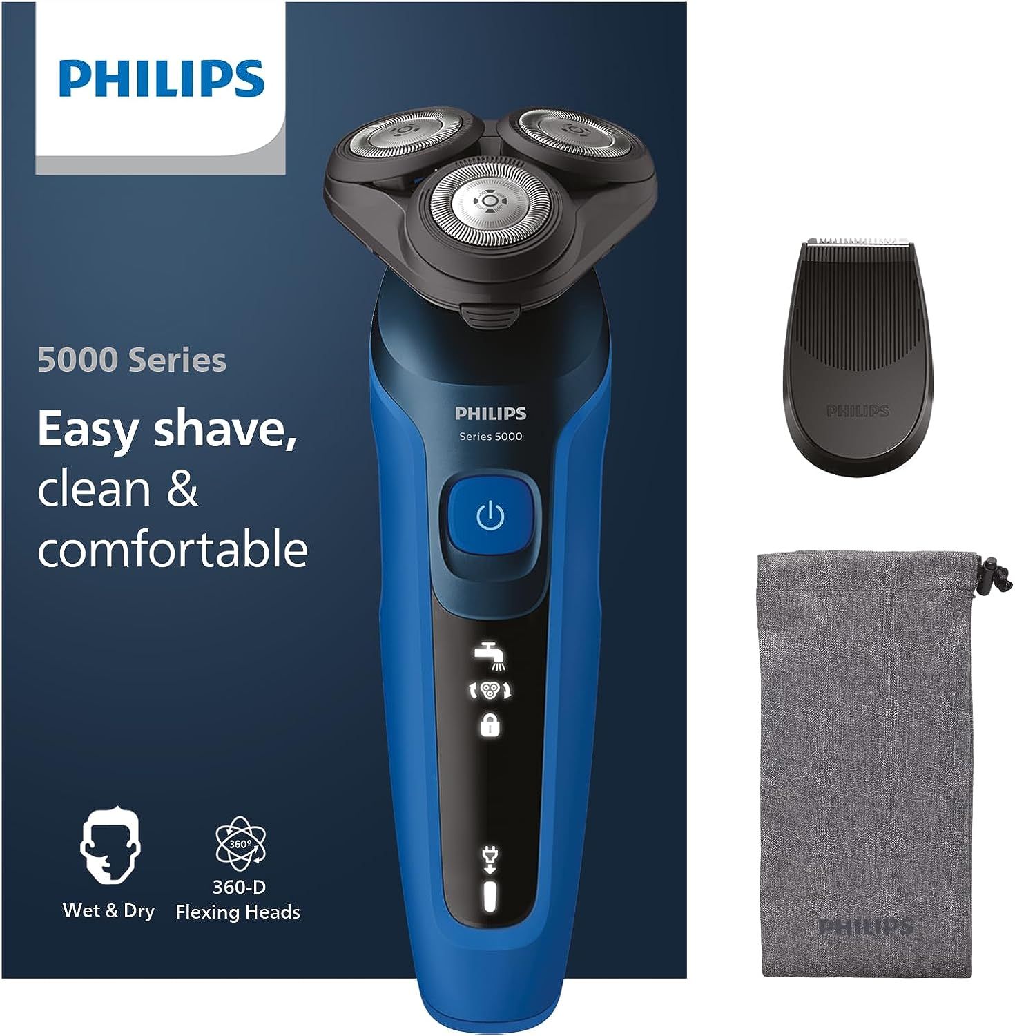 Philips Series 5000 Elektrischer Nass- und Trockenrasierer S5466/18, Leistungsstarke & sanfte Rasur