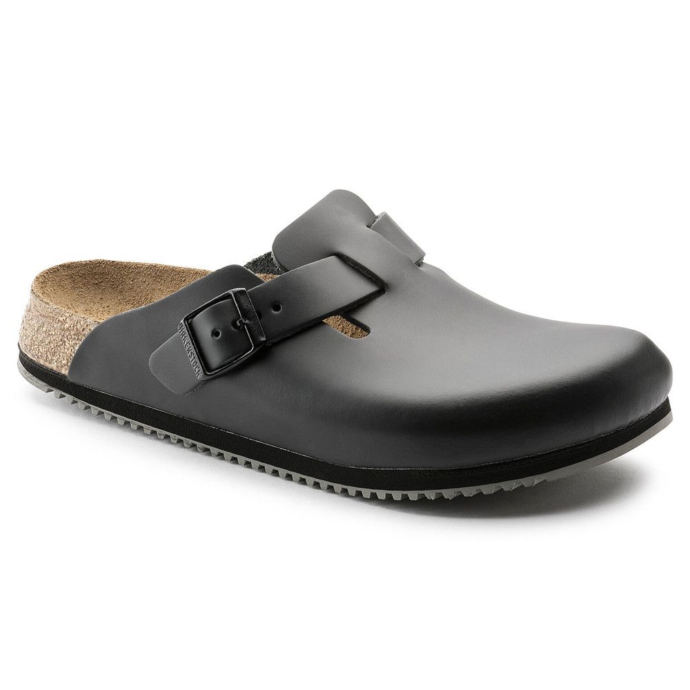 Birkenstock Clog Boston Super Grip, Naturleder, schwarz, Weite schmal