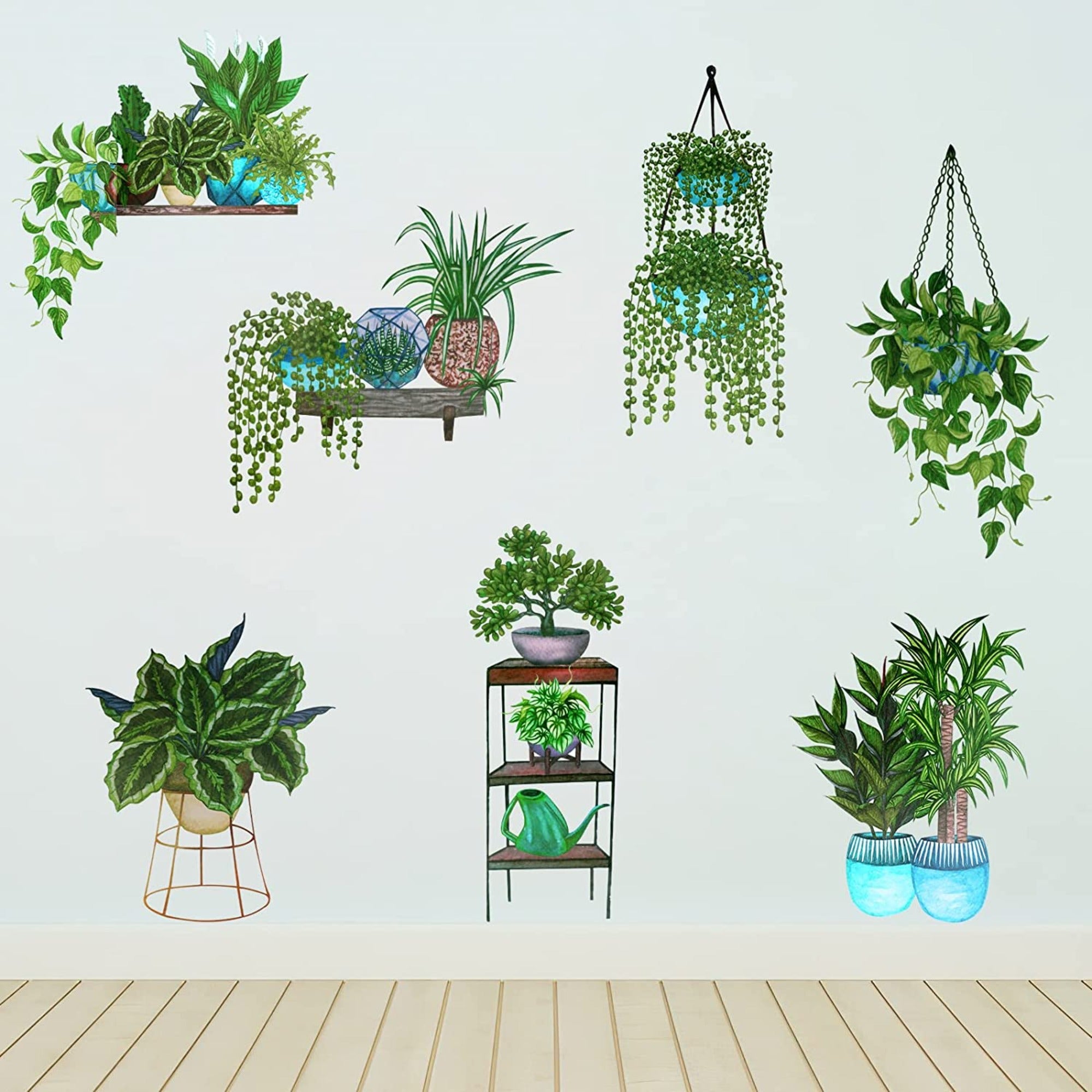 7 Stück Wandtattoo Pflanzen, Grün Topfpflanze Wandsticker für Schlafzimmer Wohnzimmer Kinderzimmer, Selbstklebend Wandbilder Kunst DIY Wanddekoration