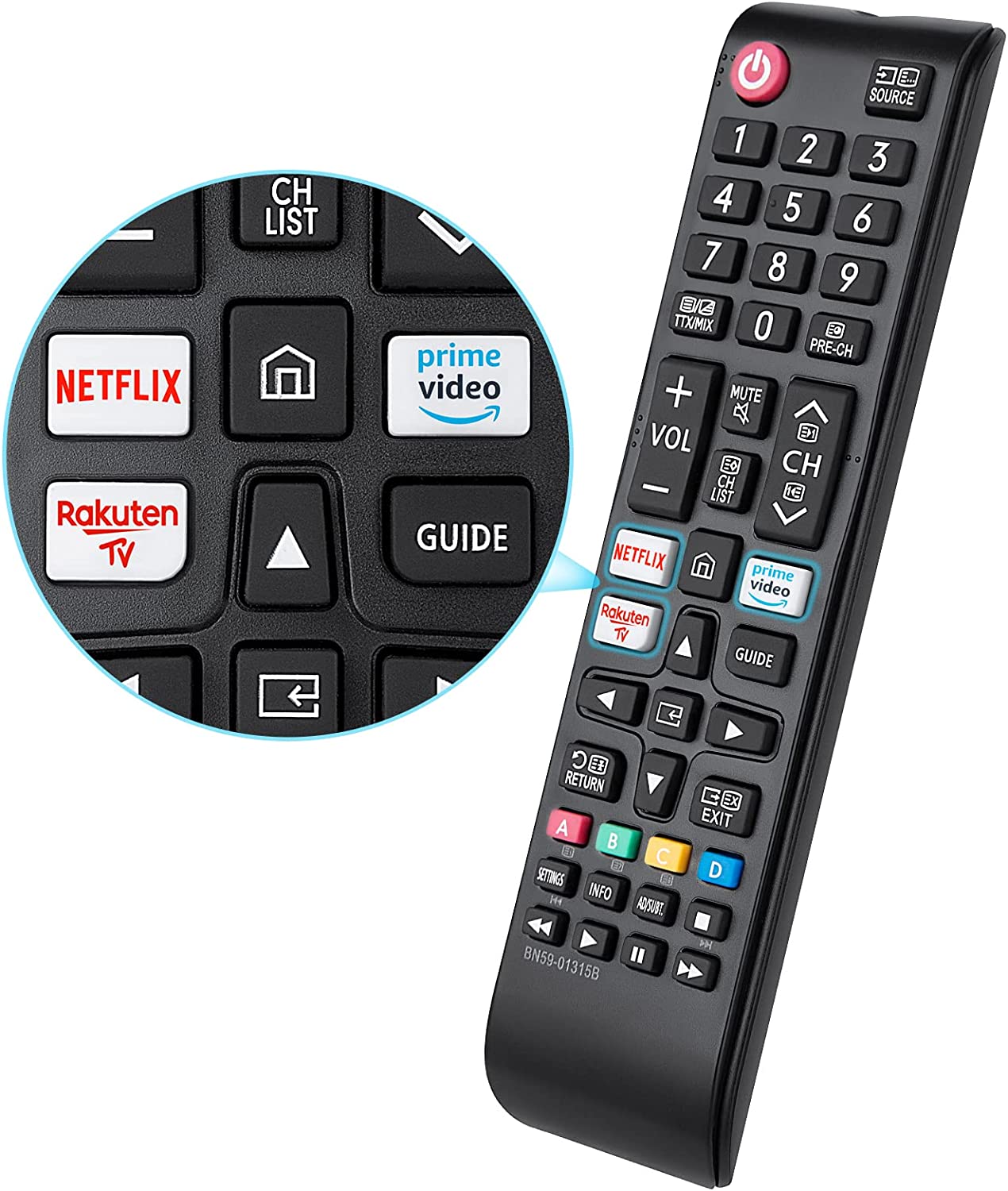 Smart Remote BN59-01315B für Samsung 4K UHD HDR Crystal QLED-Fernseher, Samsung UE-Serie Quantum TVs Ersatz durch Netflix/Rakuten/Prime Video