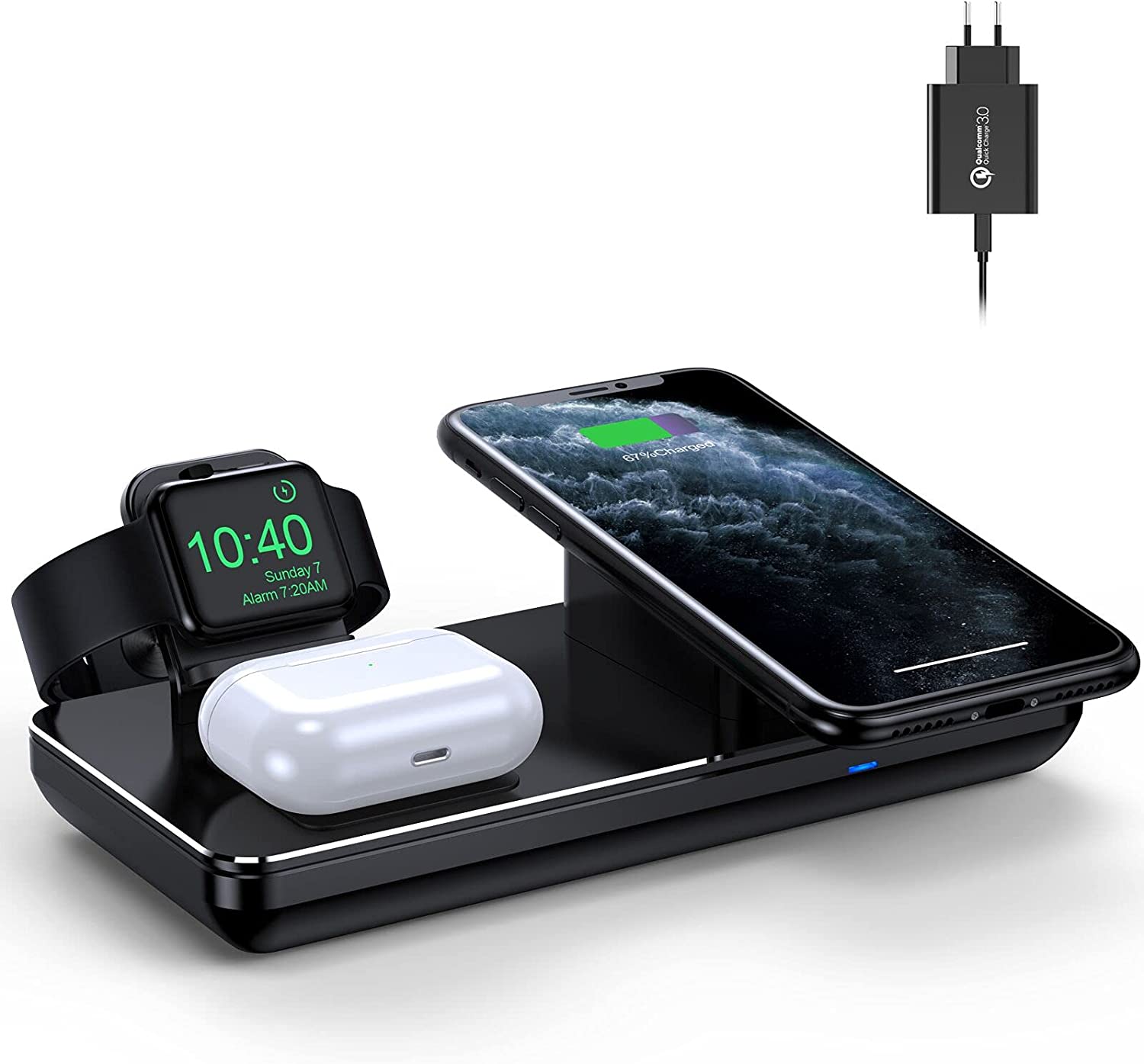 Wireless Charger, 3 in 1 Induktive Ladestation Kompatibel für Apple Watch 5/4/3/2/1, iPhone 12/11 Pro Max/XS/XR/X/8/8 Plus, AirPods Pro