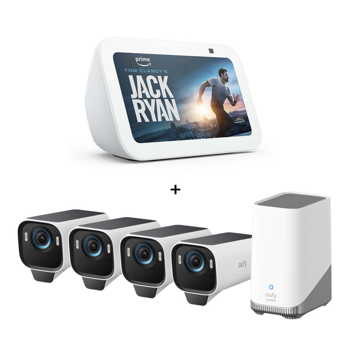 eufyCam S3 Pro Starter-Set 4+1 - 4er-Kameraset mit HomeBase 3 + Amazon Echo Show 5 (3. Gen)